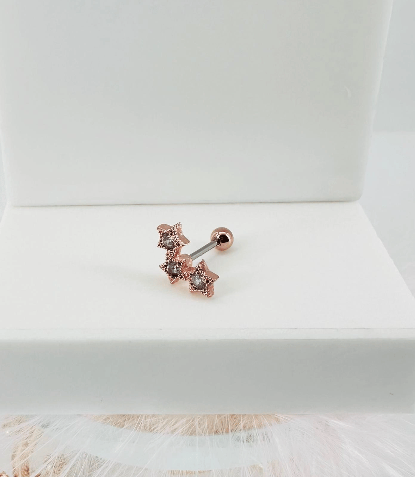 Rose Zirkon Taşlı Uç Kısmı : Pirinç Kıkırdak Bar Uzunluğu : 6 Mm / Bar Kalınlığı 0.8 Mm / Top Boyu 3 Mm - Pt0025-2
