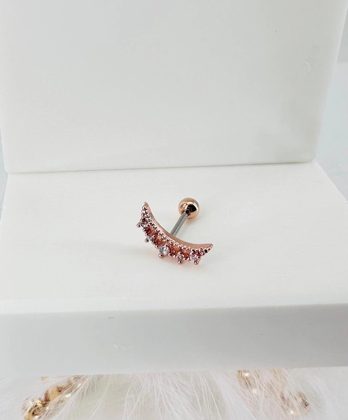 Rose Zirkon Taşlı Uç Kısmı : Pirinç Kıkırdak Bar Uzunluğu : 6 Mm / Bar Kalınlığı 0.8 Mm / Top Boyu 3 Mm - Pt0003-2