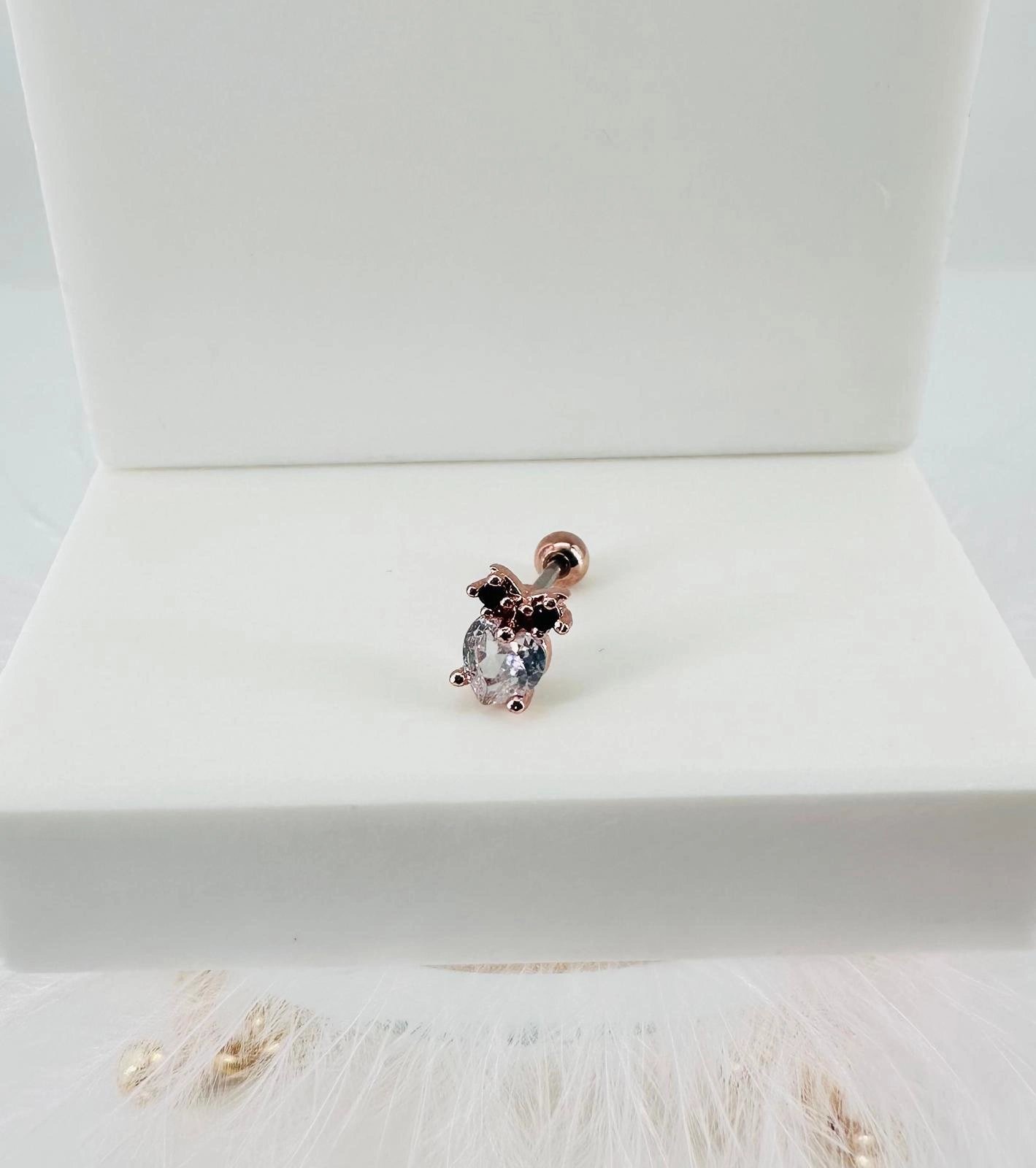 Rose Zirkon Taşlı Uç Kısmı : Pirinç Kıkırdak Bar Uzunluğu : 6 Mm / Bar Kalınlığı 0.8 Mm / Top Boyu 3 Mm - Pt0017-2