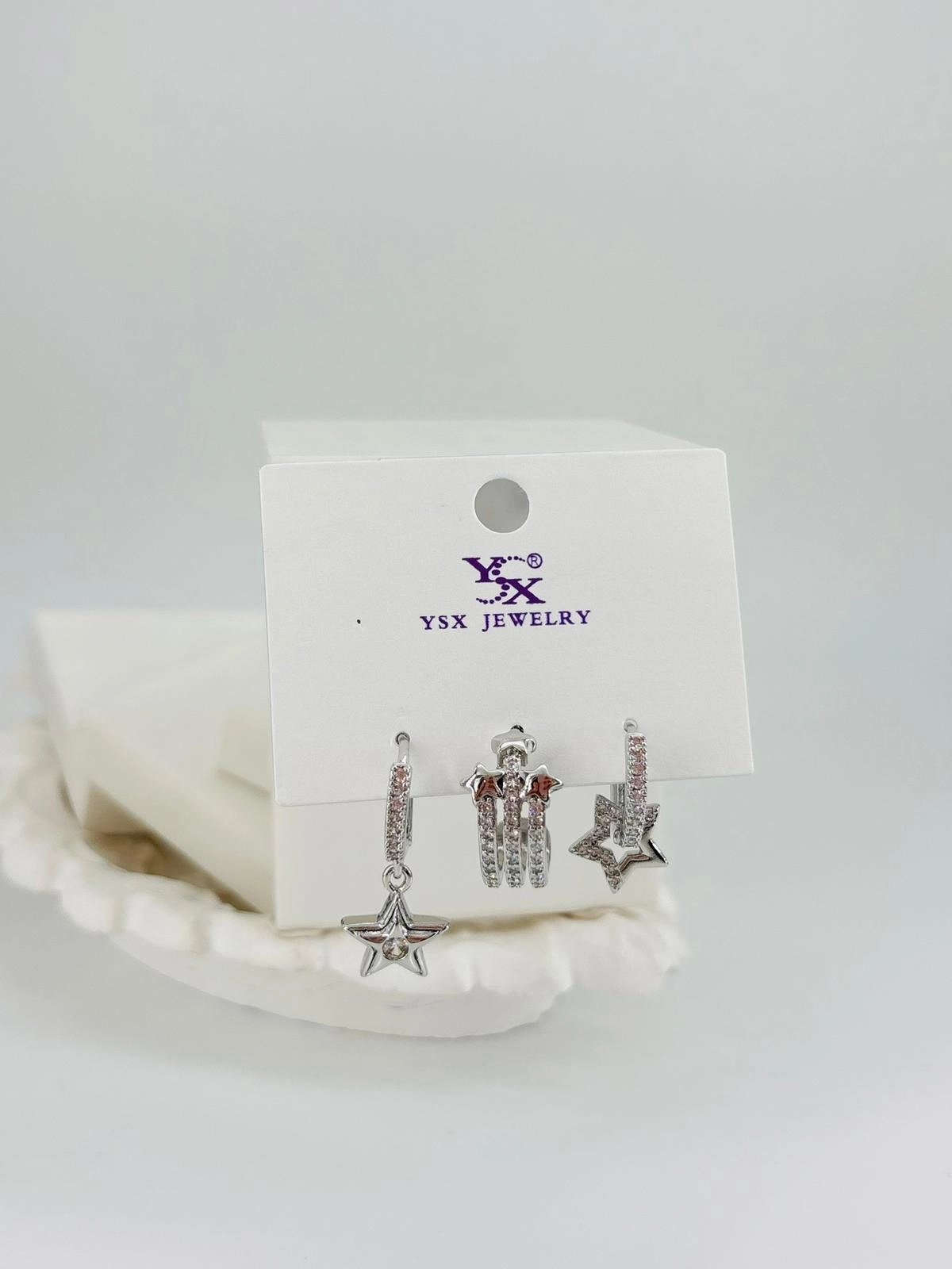 Yıldız Detalı Üçlü Kombin Küpe - Kp00554