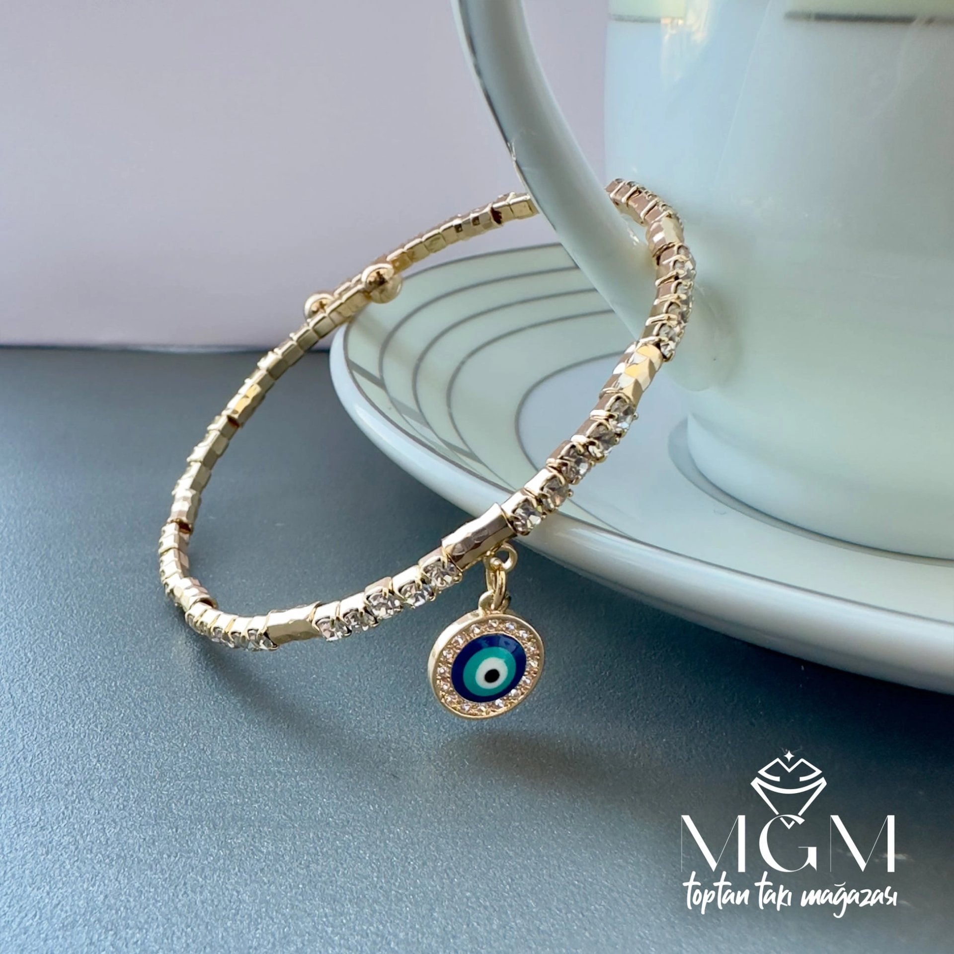 Zirkon Taşlı Nazar Boncuklu Bileklik - Kbl0009