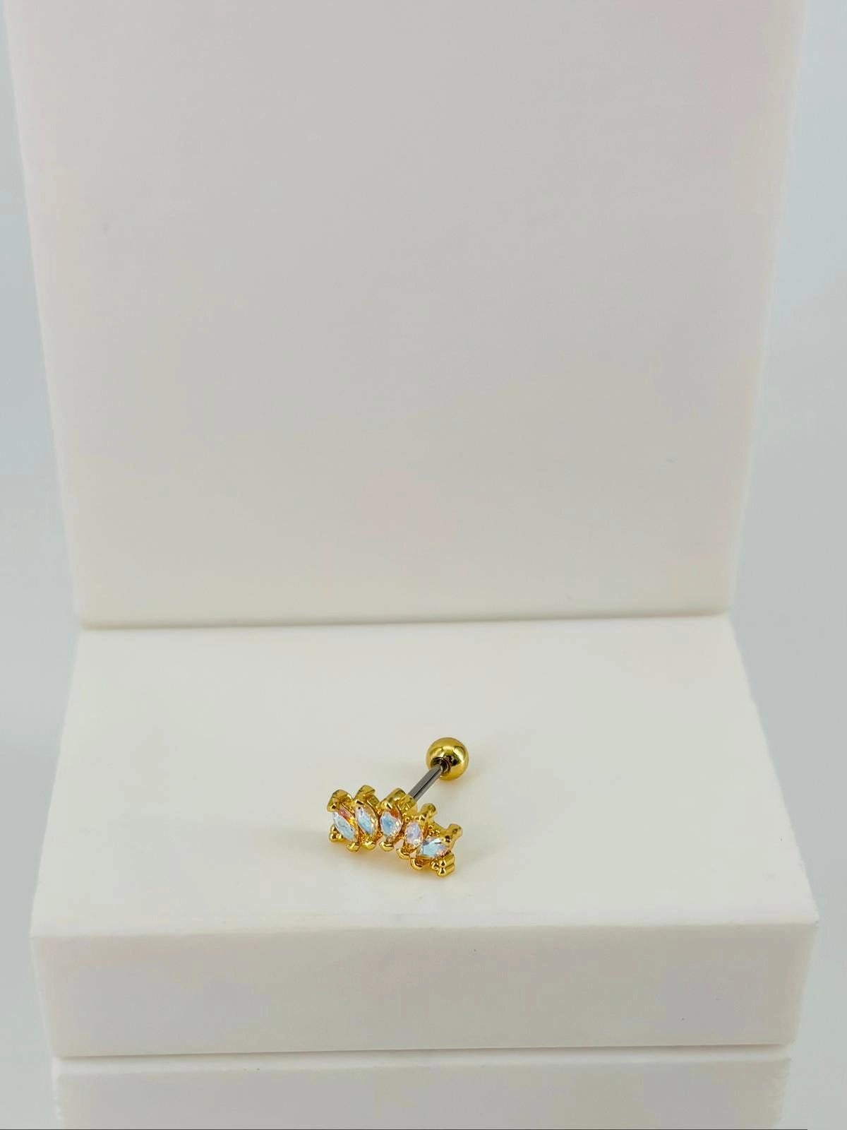 Zirkon Taşlı Uç Kısmı : Pirinç Kıkırdak Bar Uzunluğu : 6 Mm / Bar Kalınlığı 0.8 Mm / Top Boyu 3 Mm  - Pt0061-1