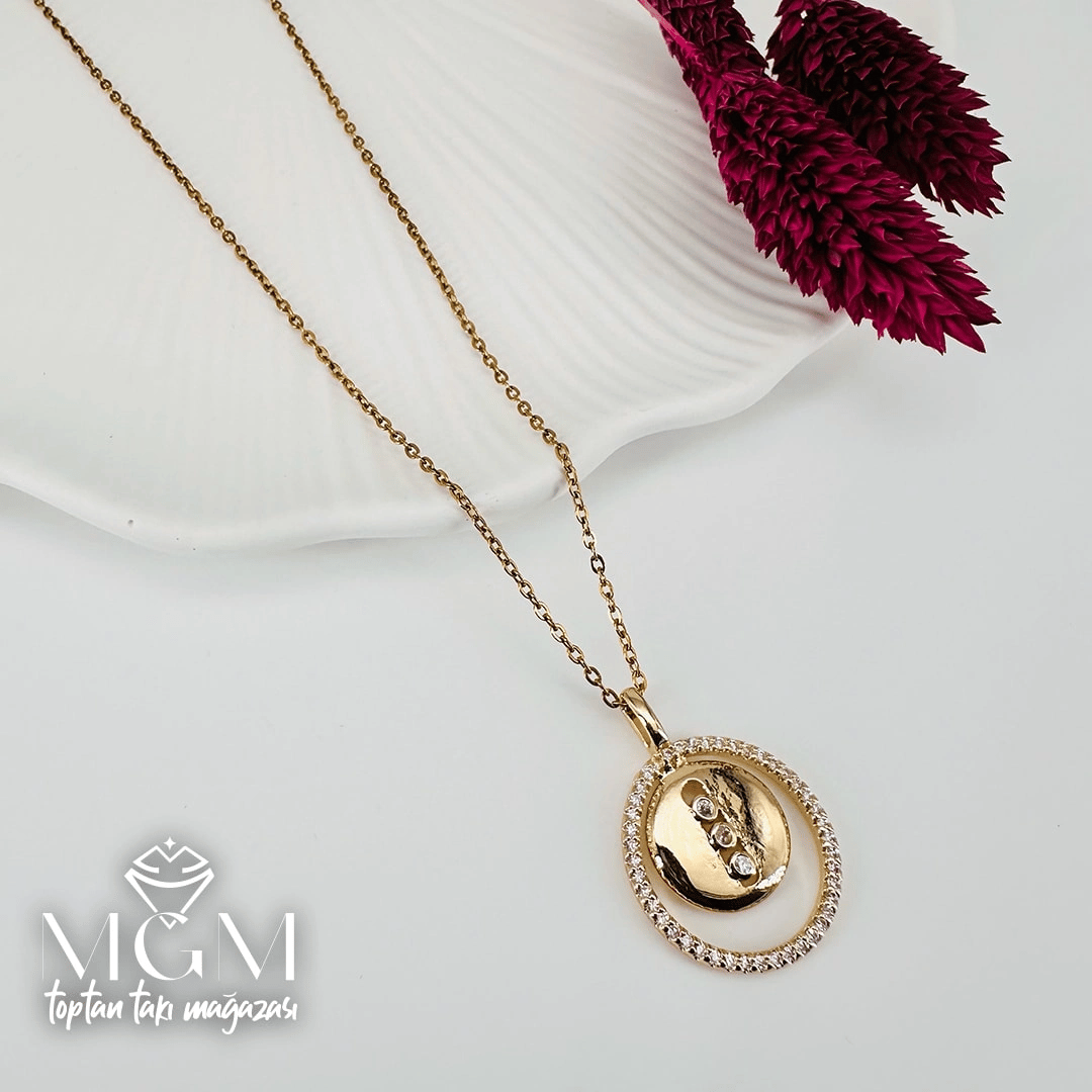 Zirkon Taşlı Zincir : Çelik Çelik Kolye 40+5 Cm - Kl0232