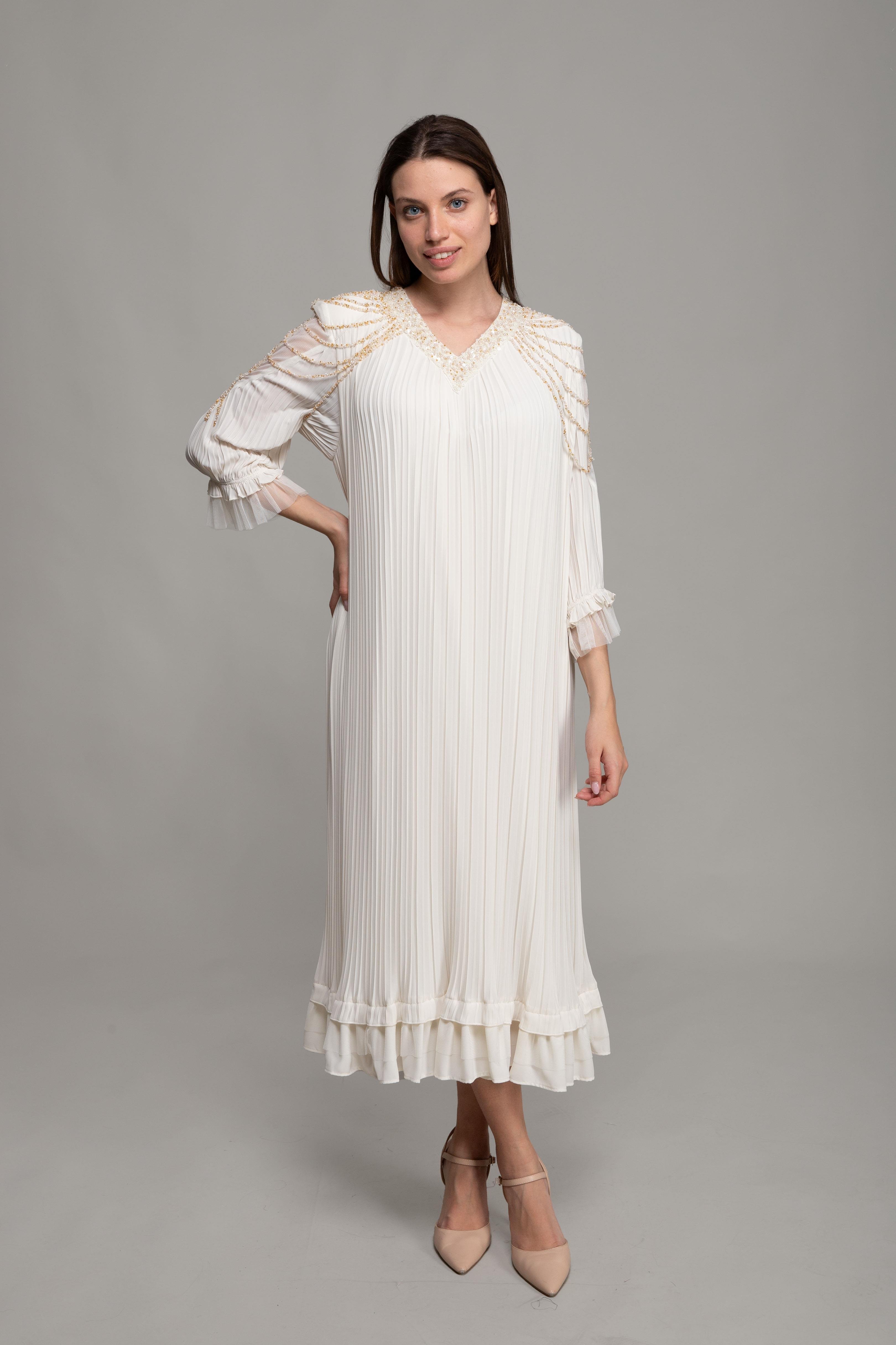 V Neck Venus Pleated Dress