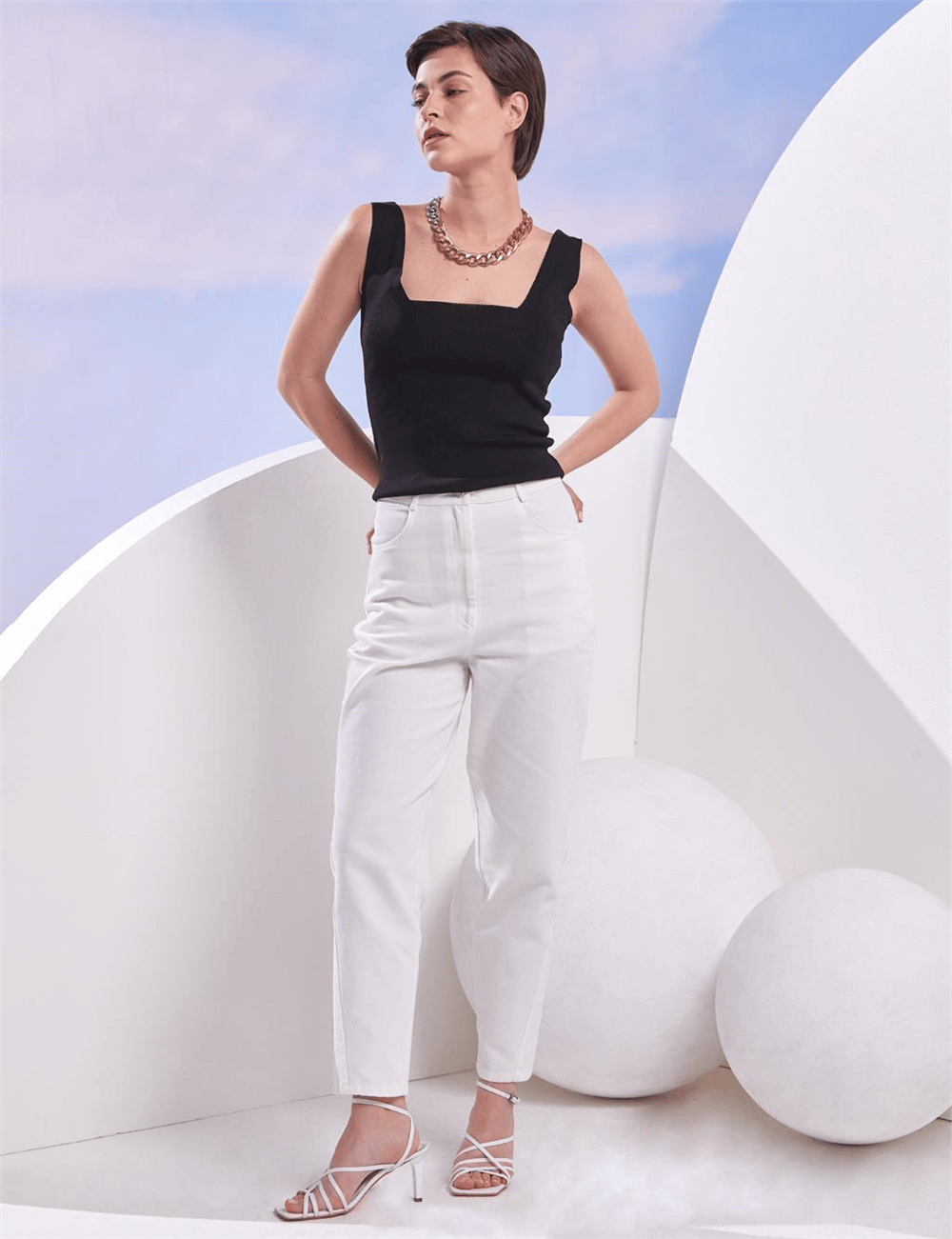 Kayra KA-SZ-JN011-02  Kadın Denim Kot Dar Paça Beyaz Pantolon