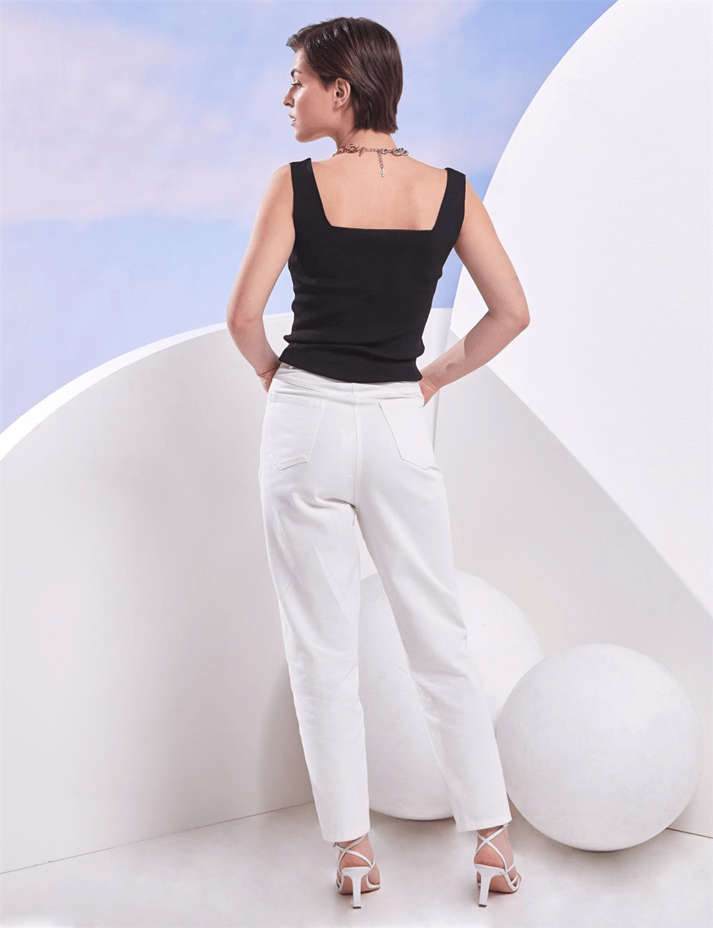Kayra KA-SZ-JN011-02  Kadın Denim Kot Dar Paça Beyaz Pantolon