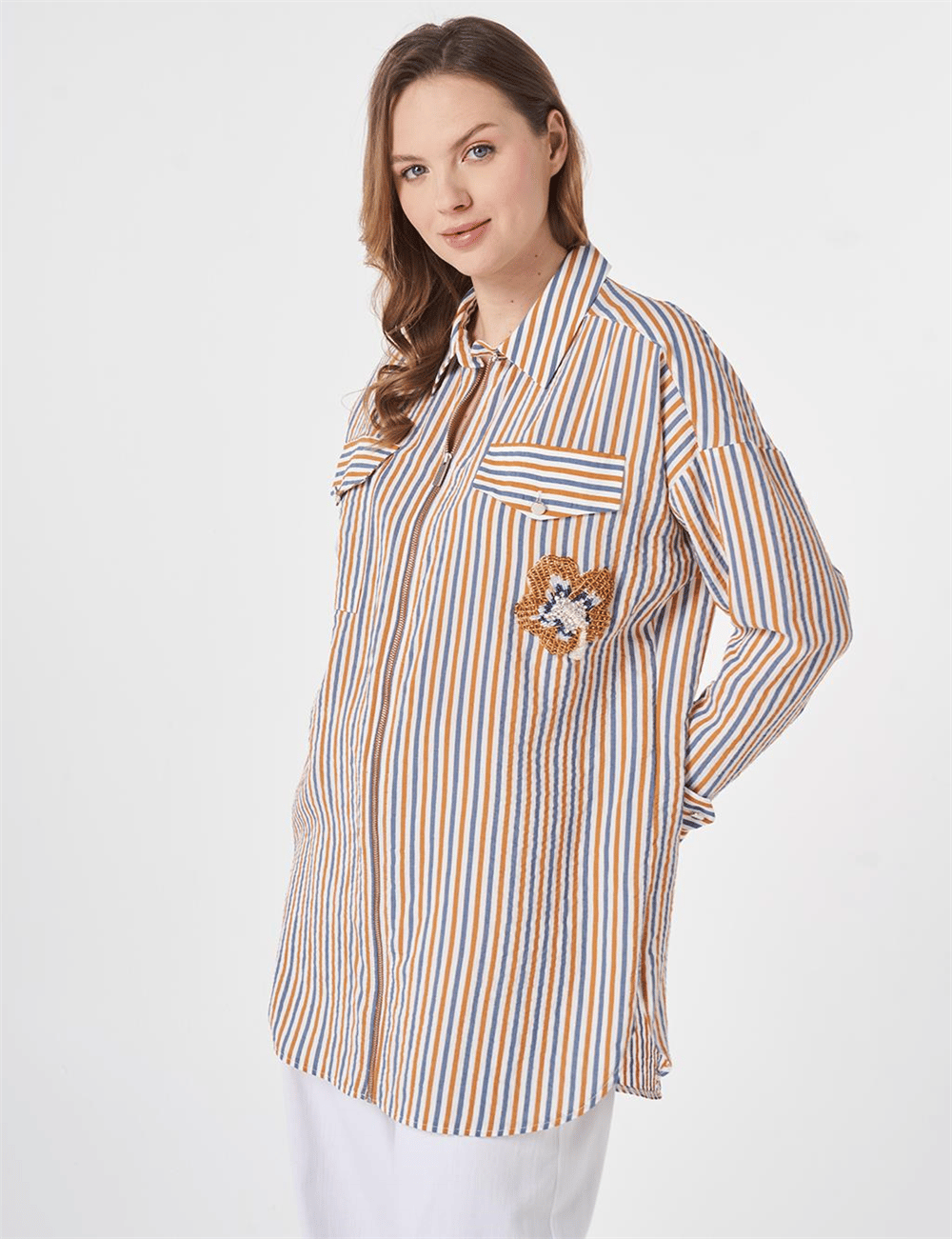 Kayra KY-B26-81070  Kadın Çizgili Cepli Tunik