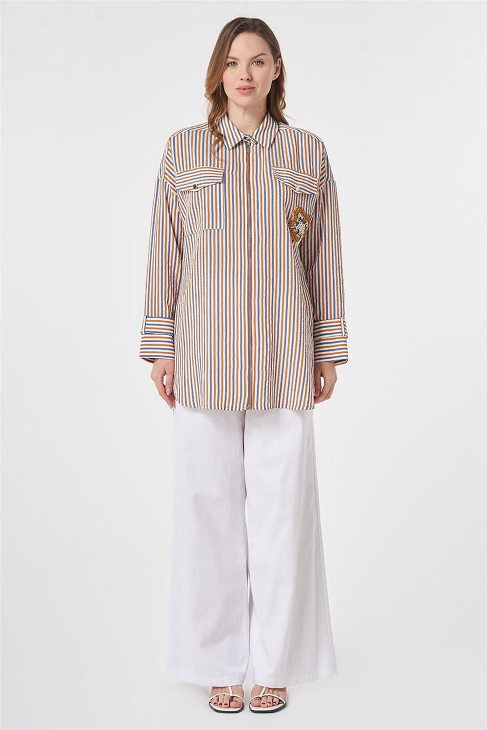 Kayra KY-B26-81070  Kadın Çizgili Cepli Tunik