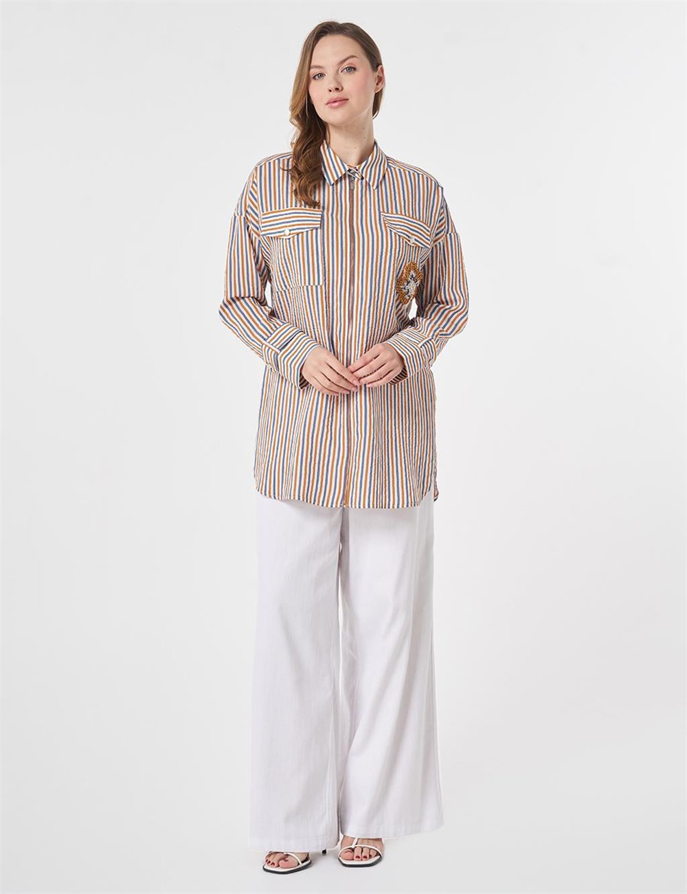 Kayra KY-B26-81070  Kadın Çizgili Cepli Tunik