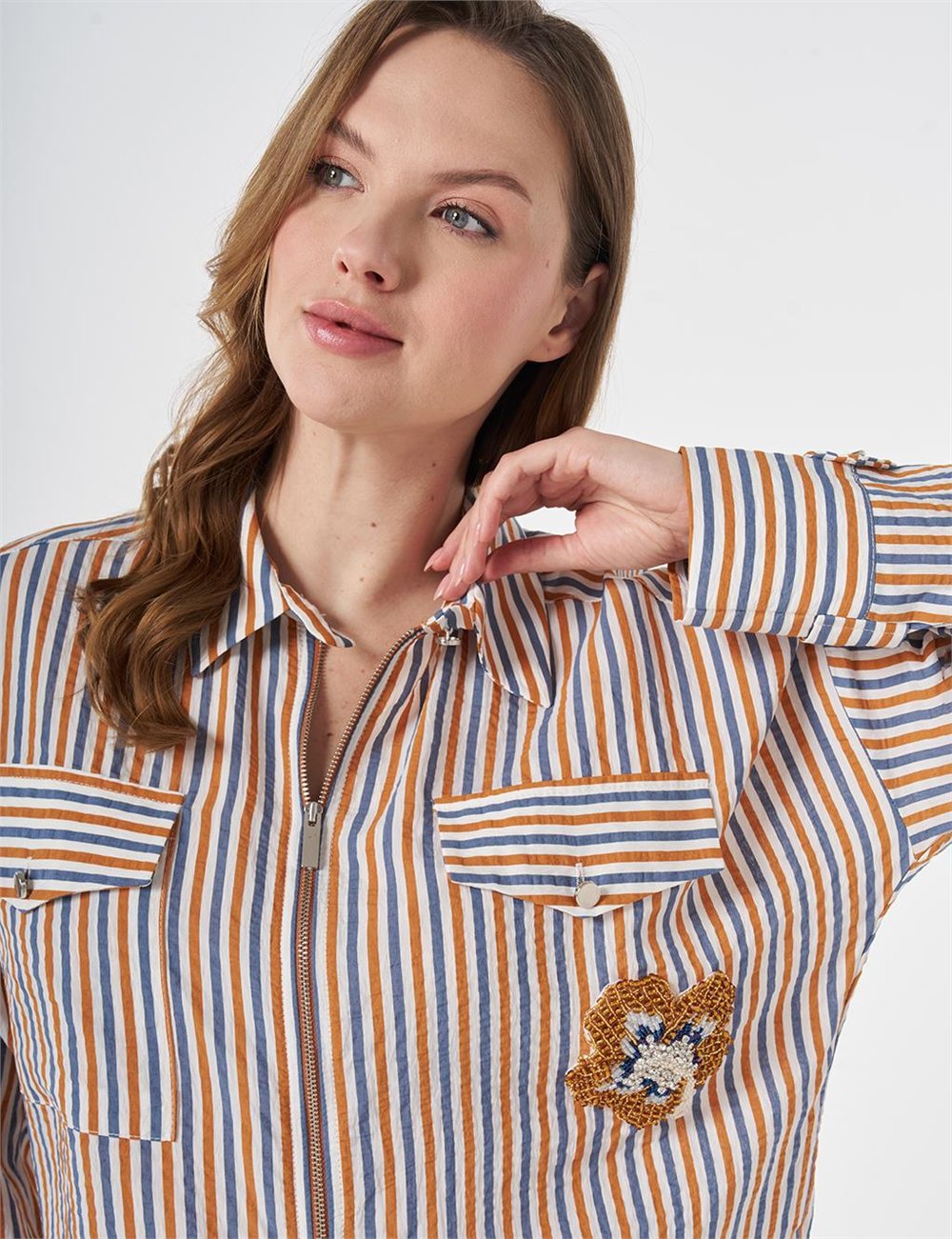 Kayra KY-B26-81070  Kadın Çizgili Cepli Tunik