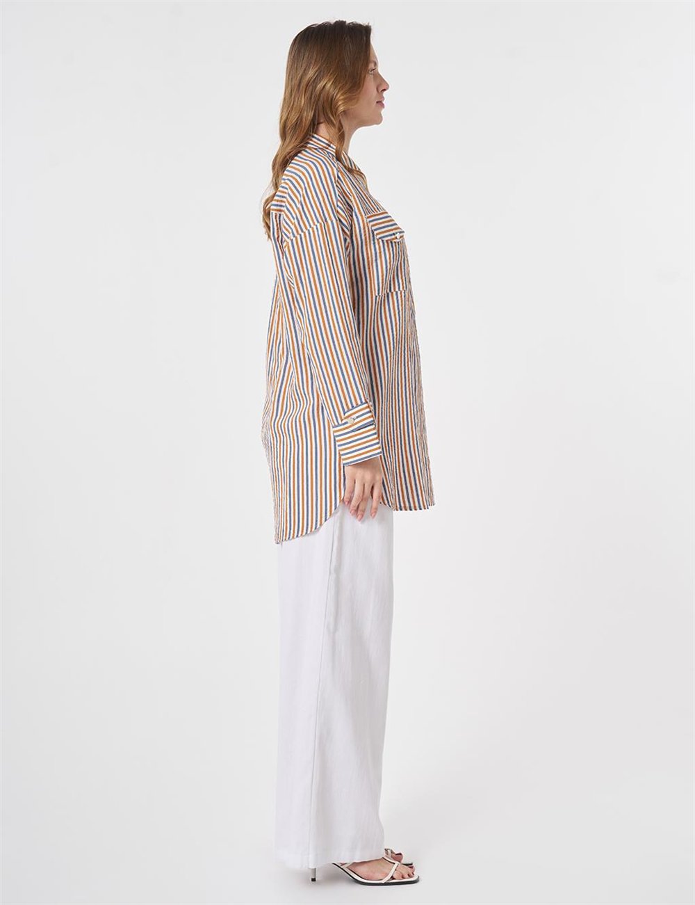 Kayra KY-B26-81070  Kadın Çizgili Cepli Tunik
