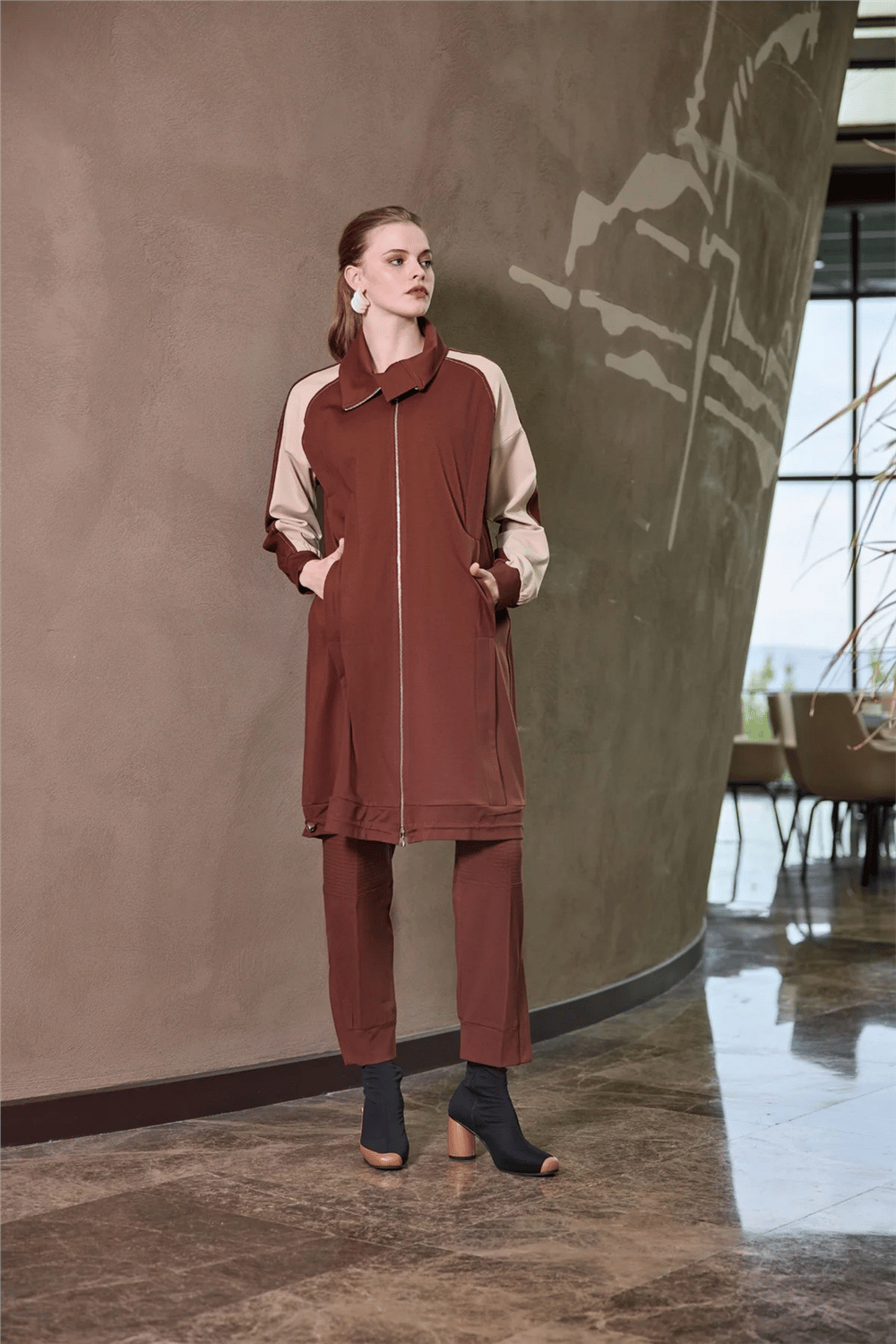 Misswhence 38400 Kadın Uzun Fermuarlı Kap