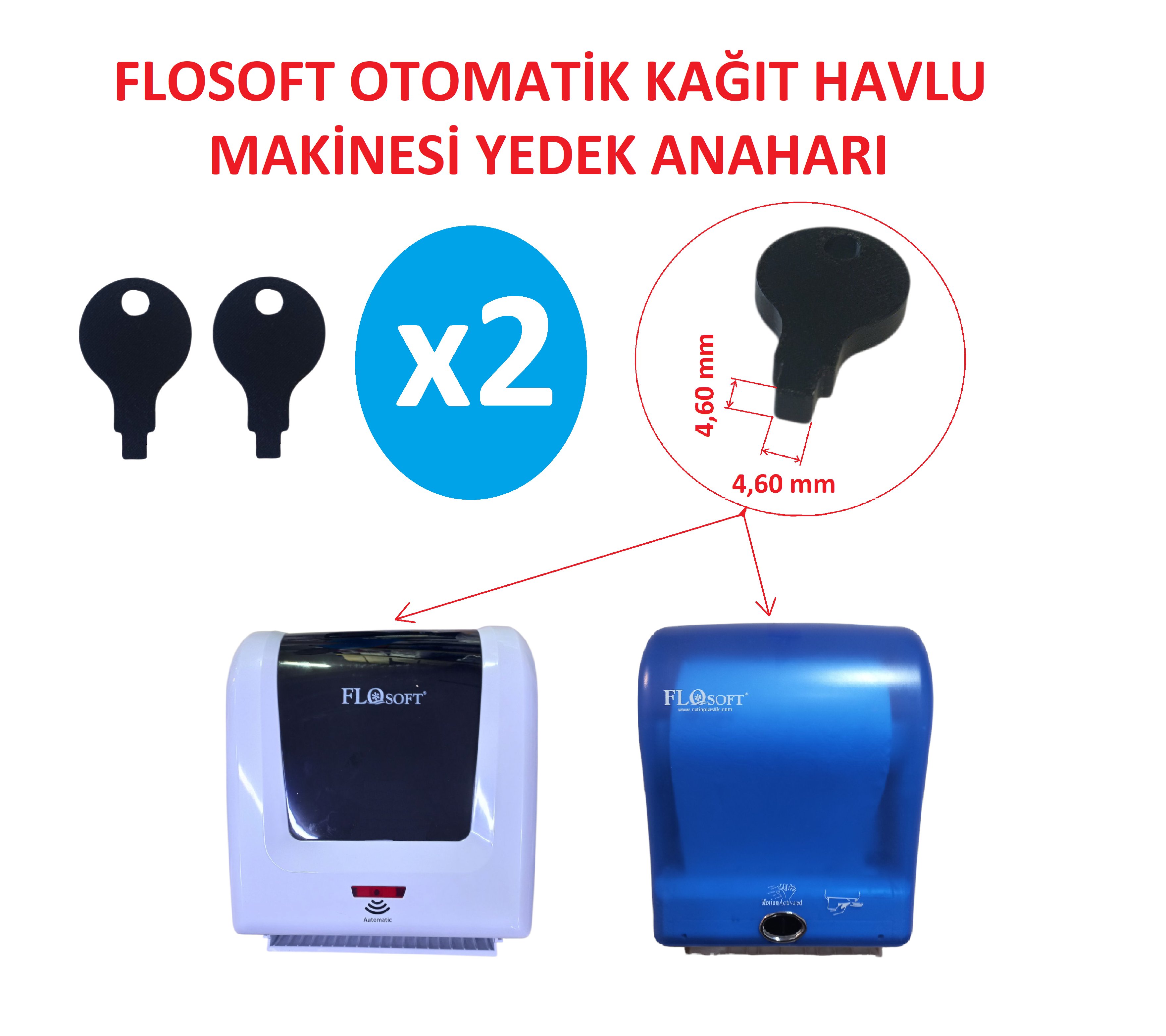 Flosoft Otomatik Kağıt Havlu Dispanseri Yedek Anahtarı - 2 Adet
