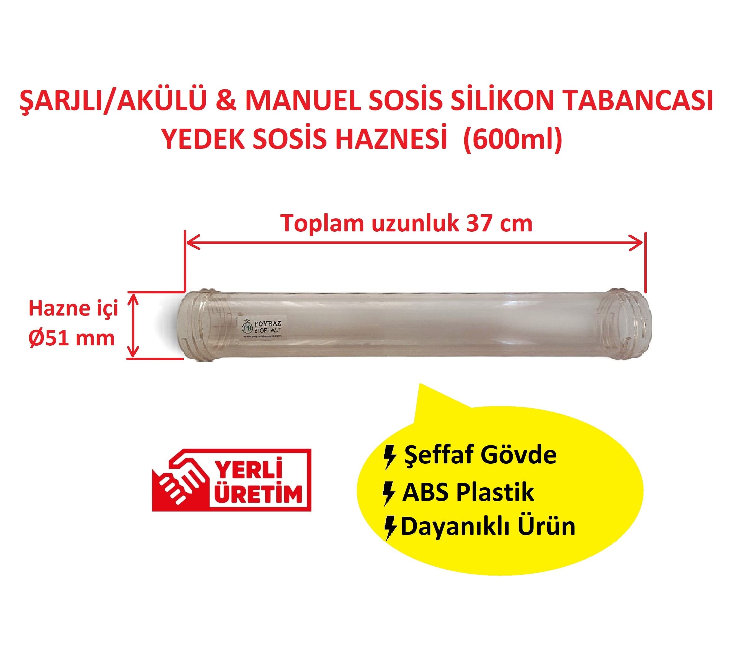 Sosis Silikon Tabancası Yedek Şeffaf Sosis Haznesi - Uzun 600ml