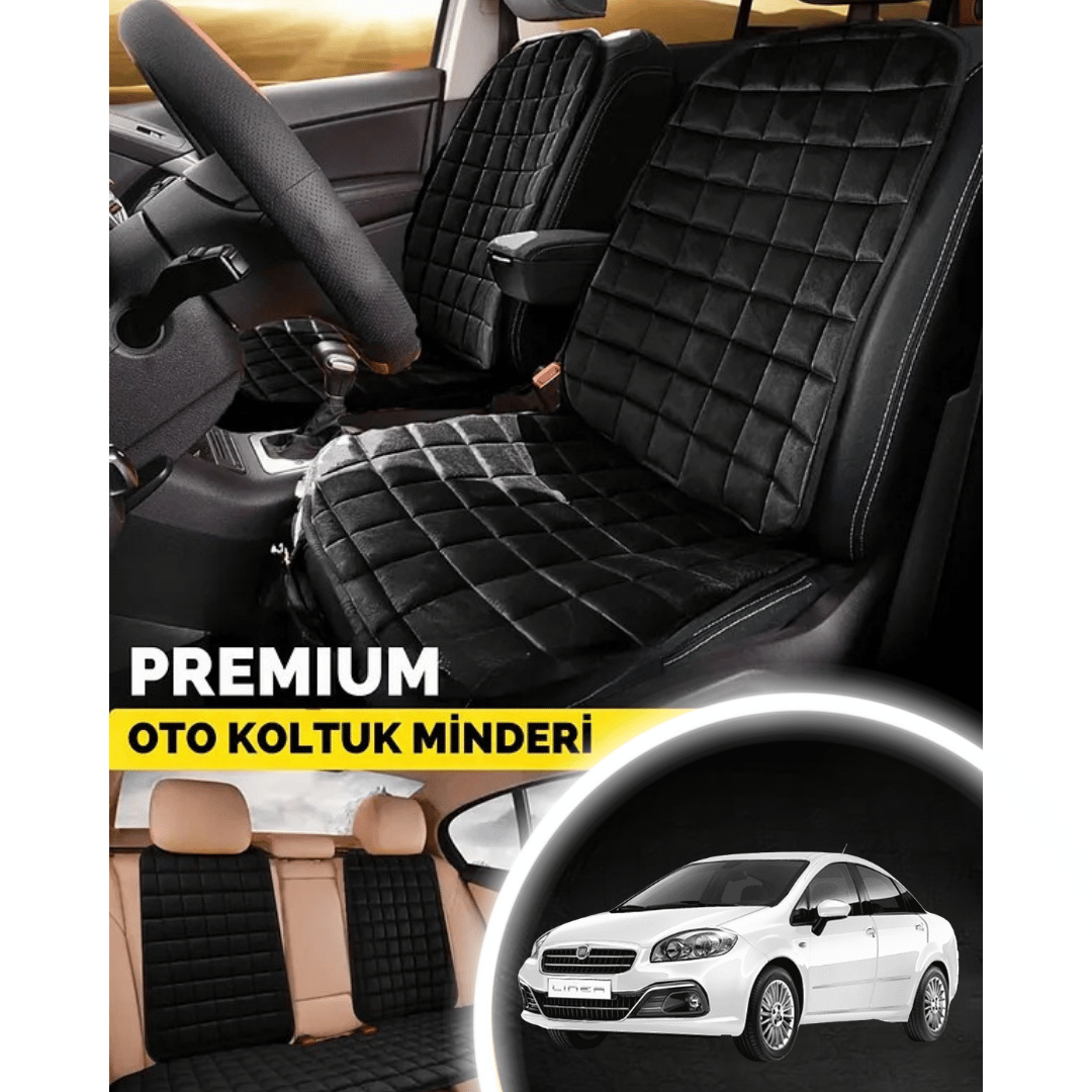 Fiat Linea Koltuk Minder Ortopedik Cepli Araç ve Kılıf Seti–Tam Uyumlu,Siyah Renk,Konforlu Tasarım