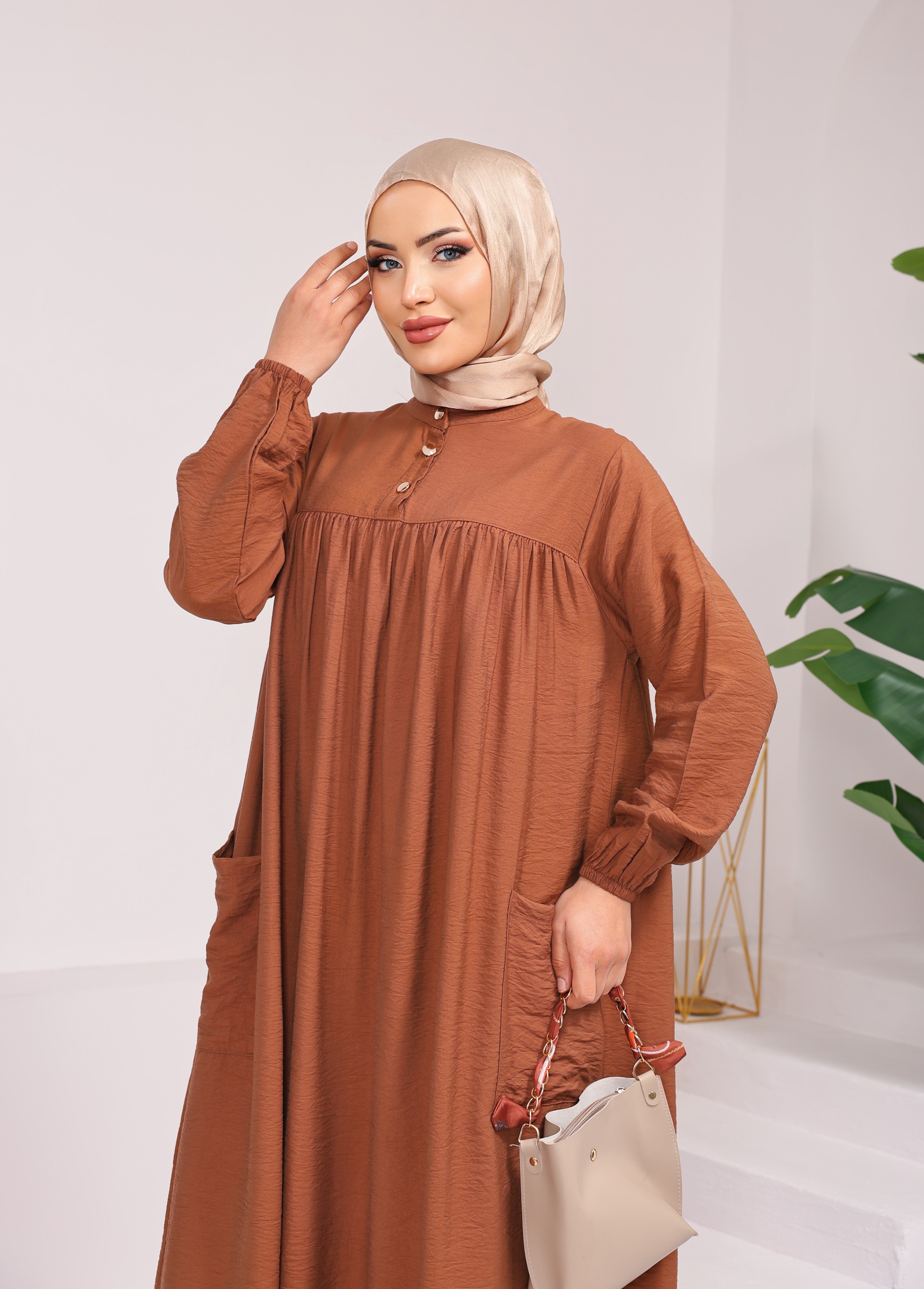 0281  BATTAL BEDEN MODAL KUMAŞ ELBİSE FERACE ACI KAHVE 