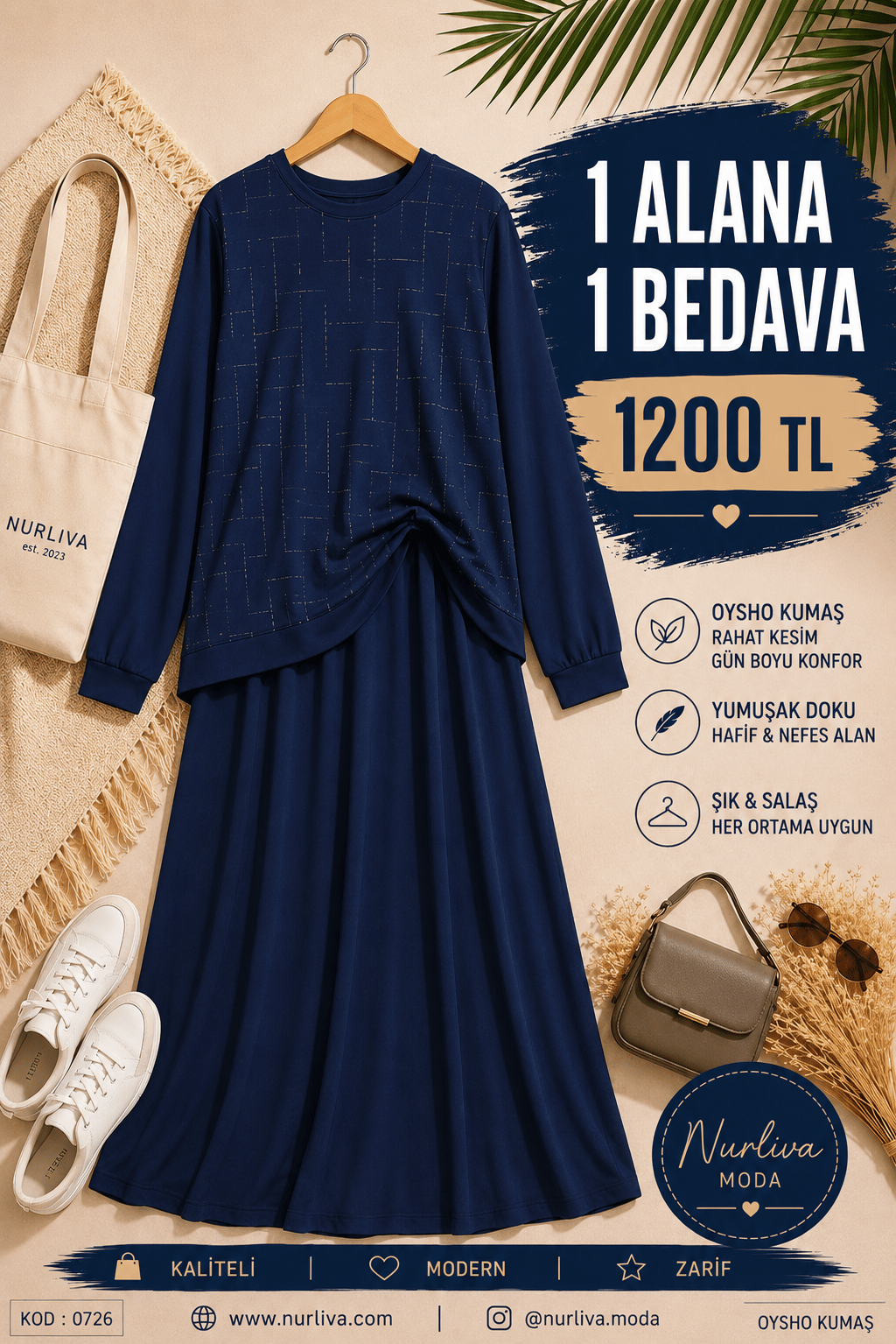 0726 OYSHO TAŞ DETAYLI ETEKLİ TAKIM  LACİVERT 