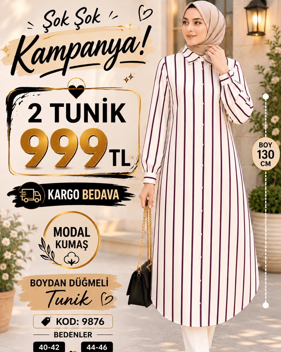 1 ALANA 1 BEDAVA 1000 TL KARGO BEDAVA MODAL KUMAŞ BOYDAN DÜĞMELİ TUNİK MÜRDÜM ÇİZGİLİ 
