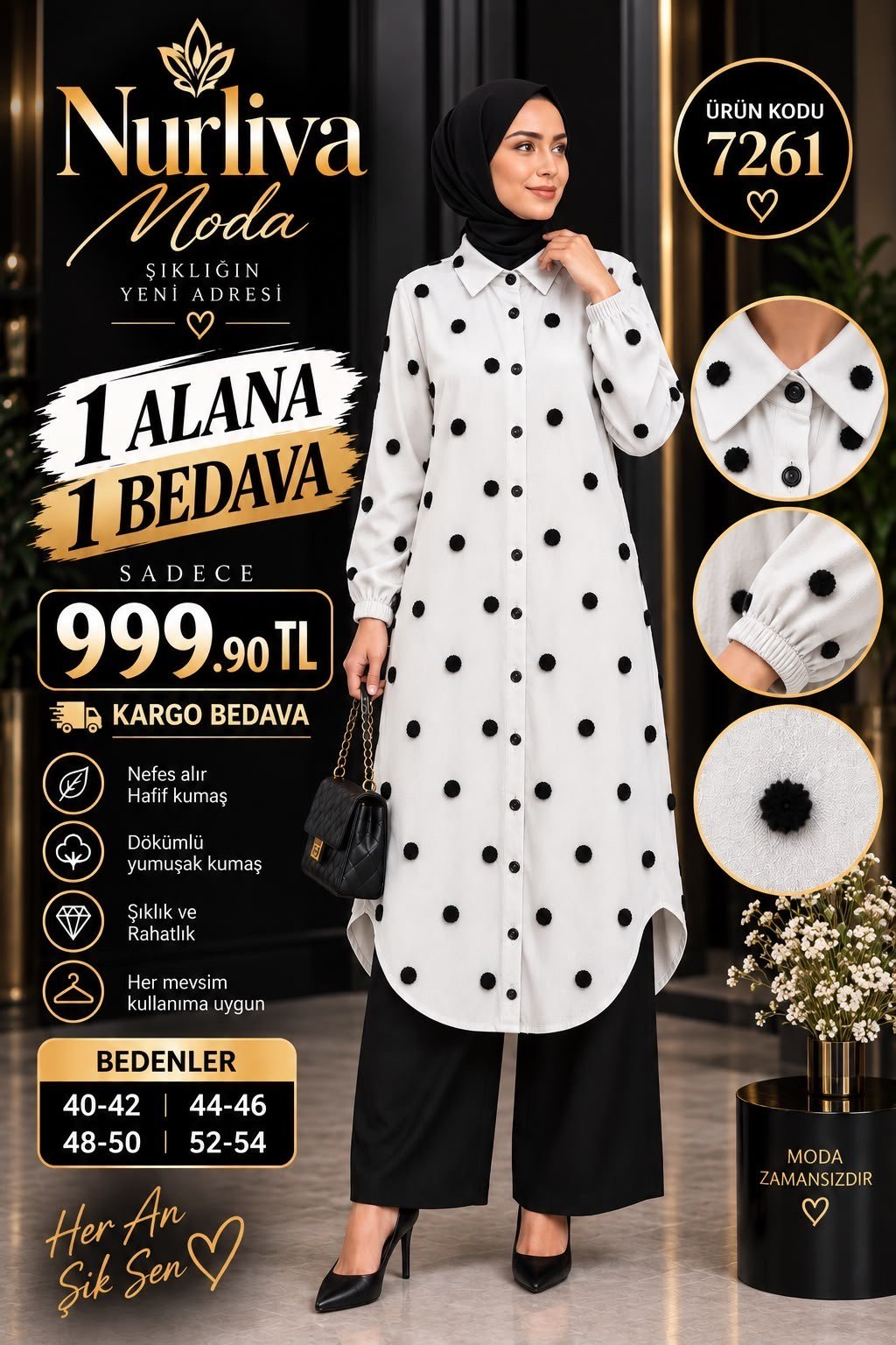 1 ALANA 1 BEDAVA 1100 TL KARGO BEDAVA AYROBİN KUMAŞ GÖMLEK TUNİK BEYAZ 