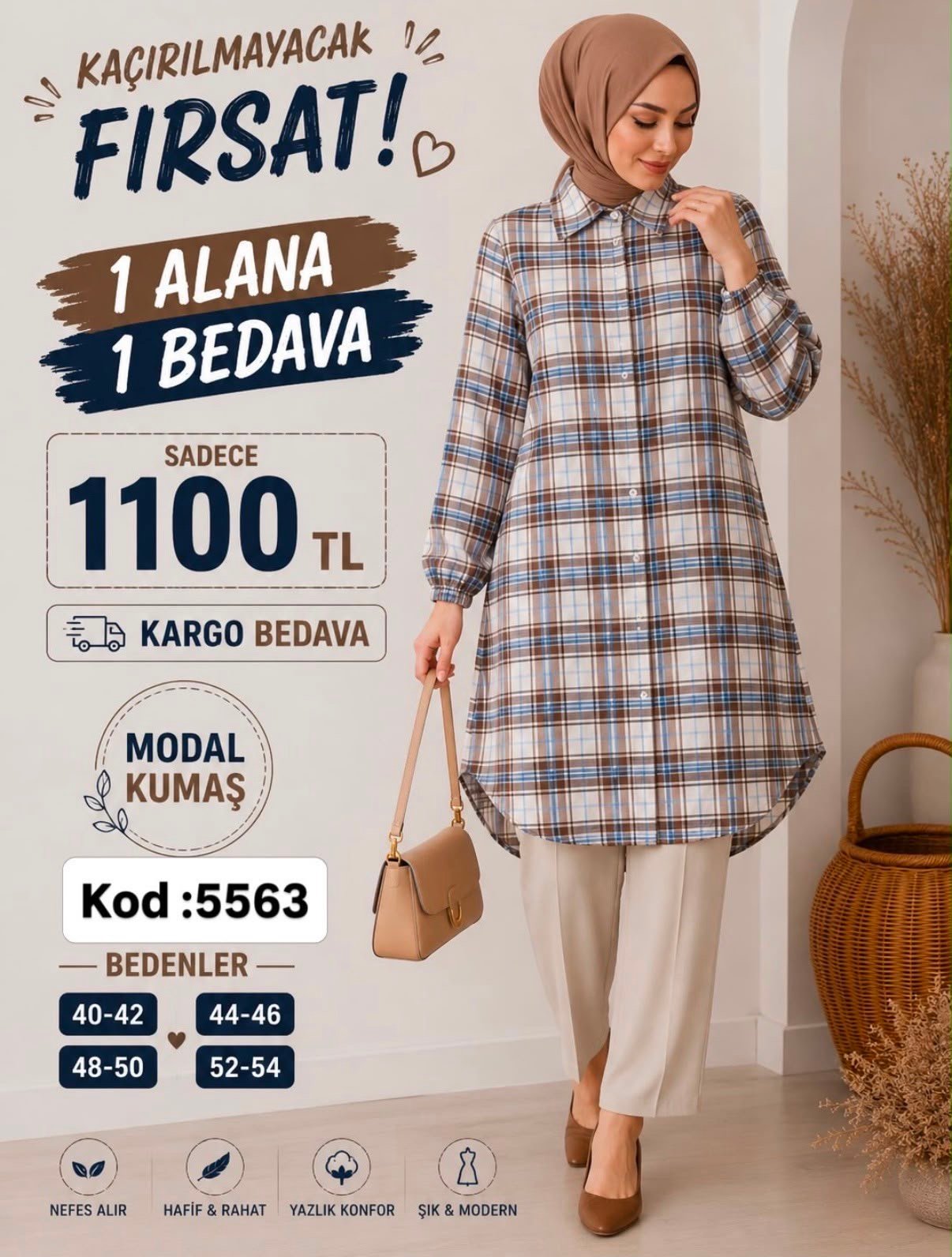 1 ALANA 1 BEDAVA 1100 TL KARGO BEDAVA ZARA KETEN  KUMAŞ BOYDAN DÜĞMELİ TUNİK BEBE MAVİ