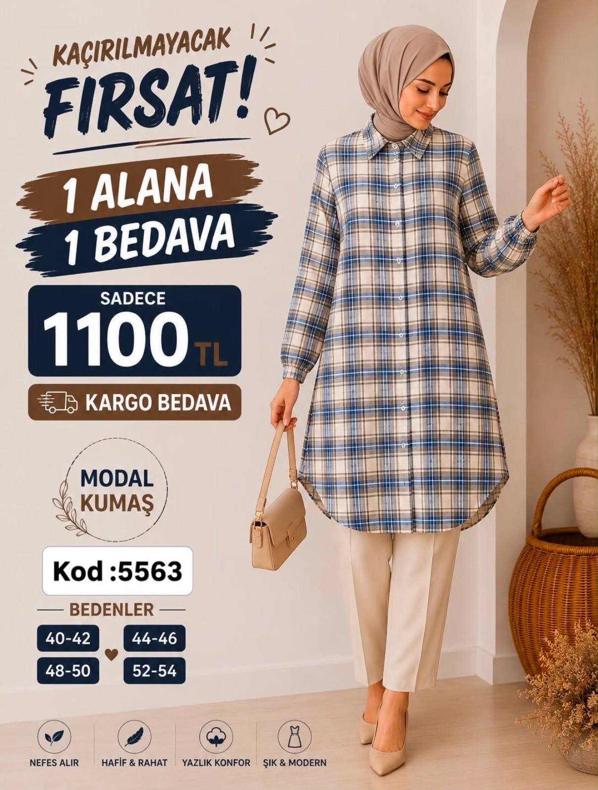 1 ALANA 1 BEDAVA 1100 TL KARGO BEDAVA ZARA KETEN  KUMAŞ BOYDAN DÜĞMELİ TUNİK LACİVERT 