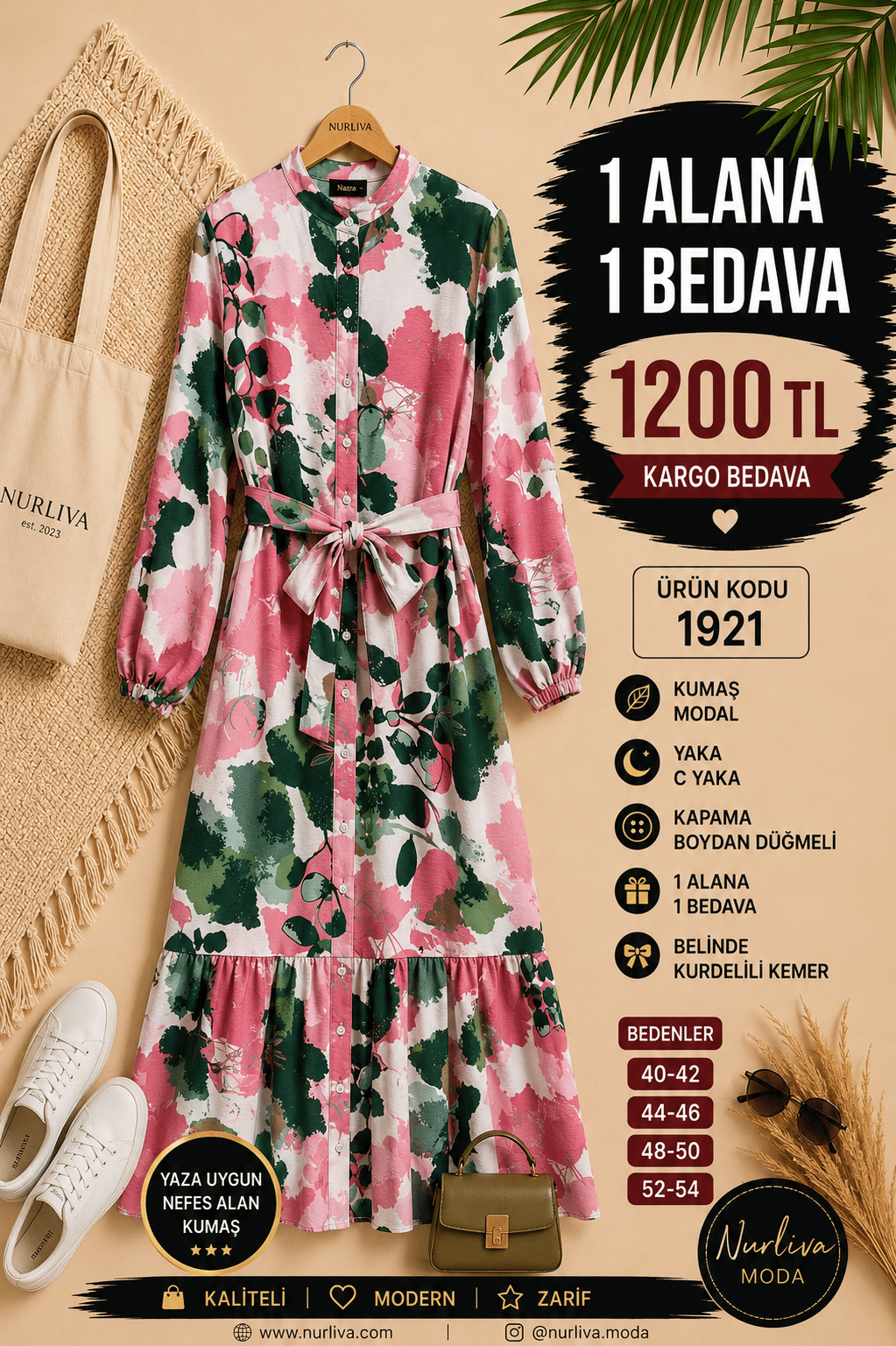 1 ALANA 1 BEDAVA 1200 TL KARGO BEDAVA MODAL KUMAŞ BOYDAN DÜĞMELİ SEYYAR KEMERLİ ELBİSE ÇOK RENKLİ 8 