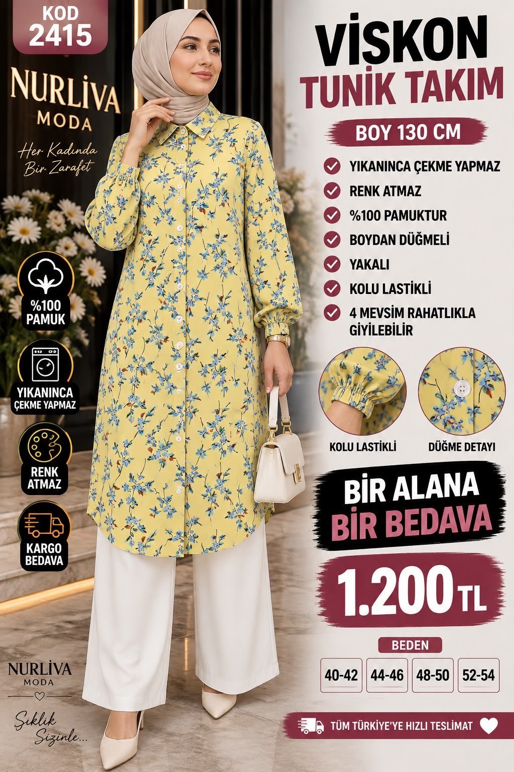 1 ALANA  1 BEDAVA 1200 TL KARGO BEDAVA VİSKON KUMAŞ ÇİÇEK DESENLİ TAKIM SARI 