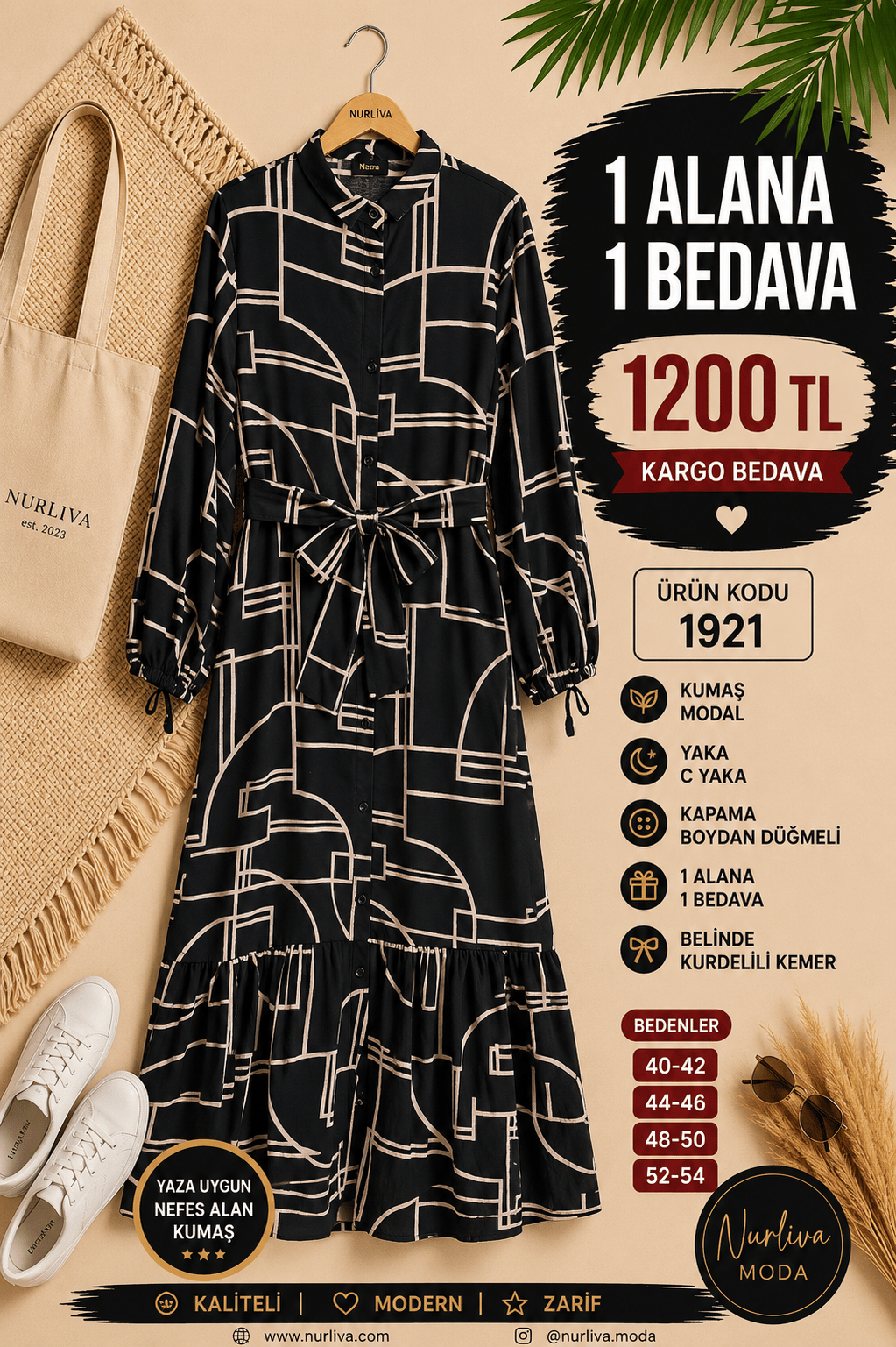 1 ALANA 1 BEDAVA 1200 TL KARGO BEDAVA MODAL KUMAŞ BOYDAN DÜĞMELİ SEYYAR KEMERLİ ELBİSE ÇOK RENKLİ 15
