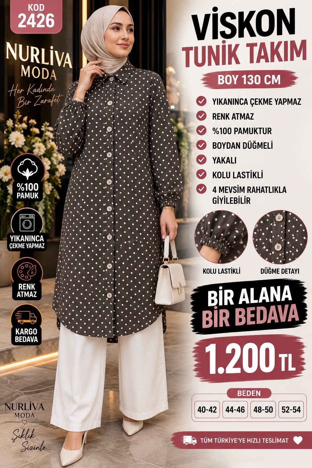 1 ALANA  1 BEDAVA 1200 TL KARGO BEDAVA VİSKON KUMAŞ PUANTİYE DETAYLI TAKIM KAHVERENGİ 