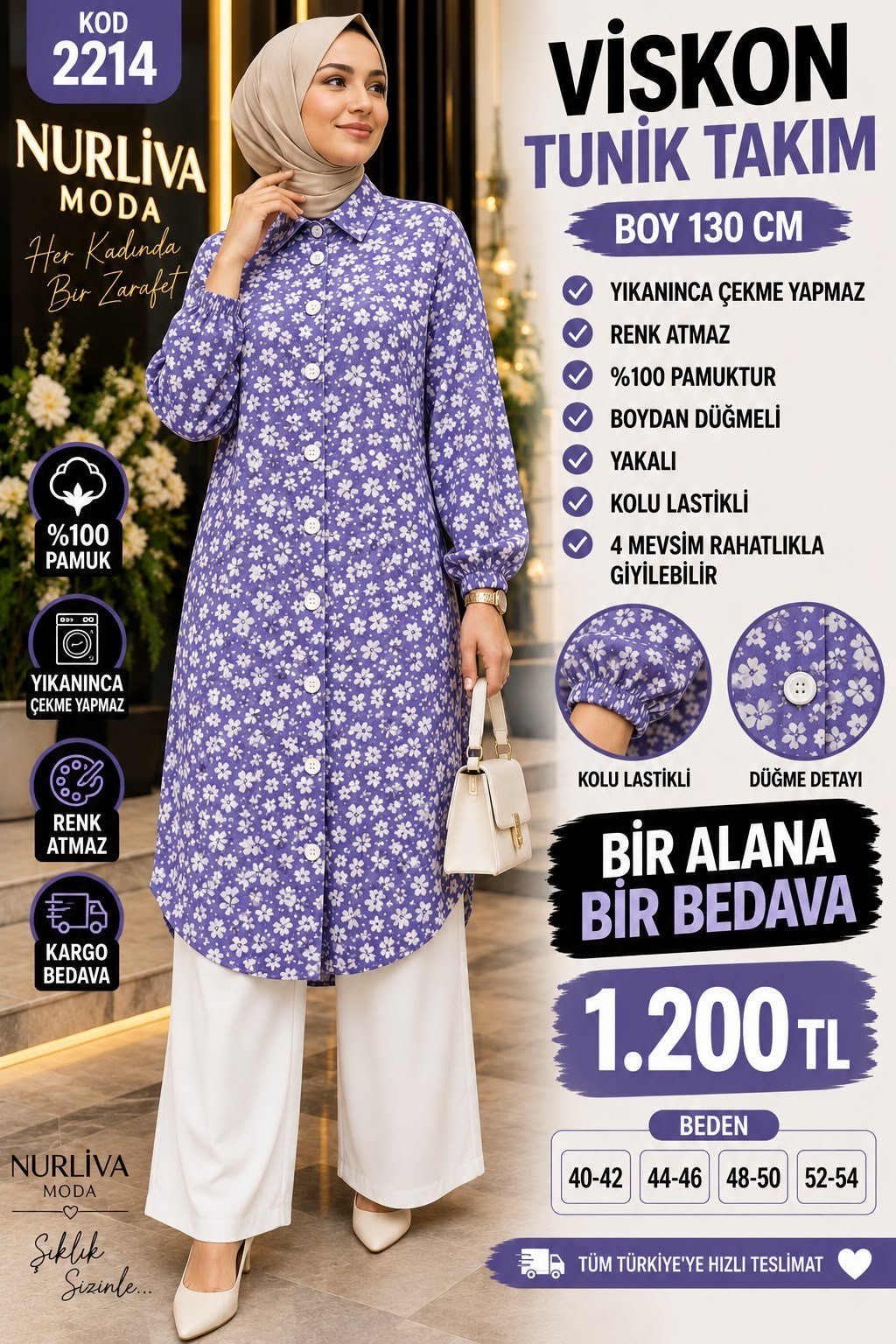 1 ALANA  1 BEDAVA 1200 TL KARGO BEDAVA VİSKON KUMAŞ ÇİÇEK DESENLİ TAKIM MOR 