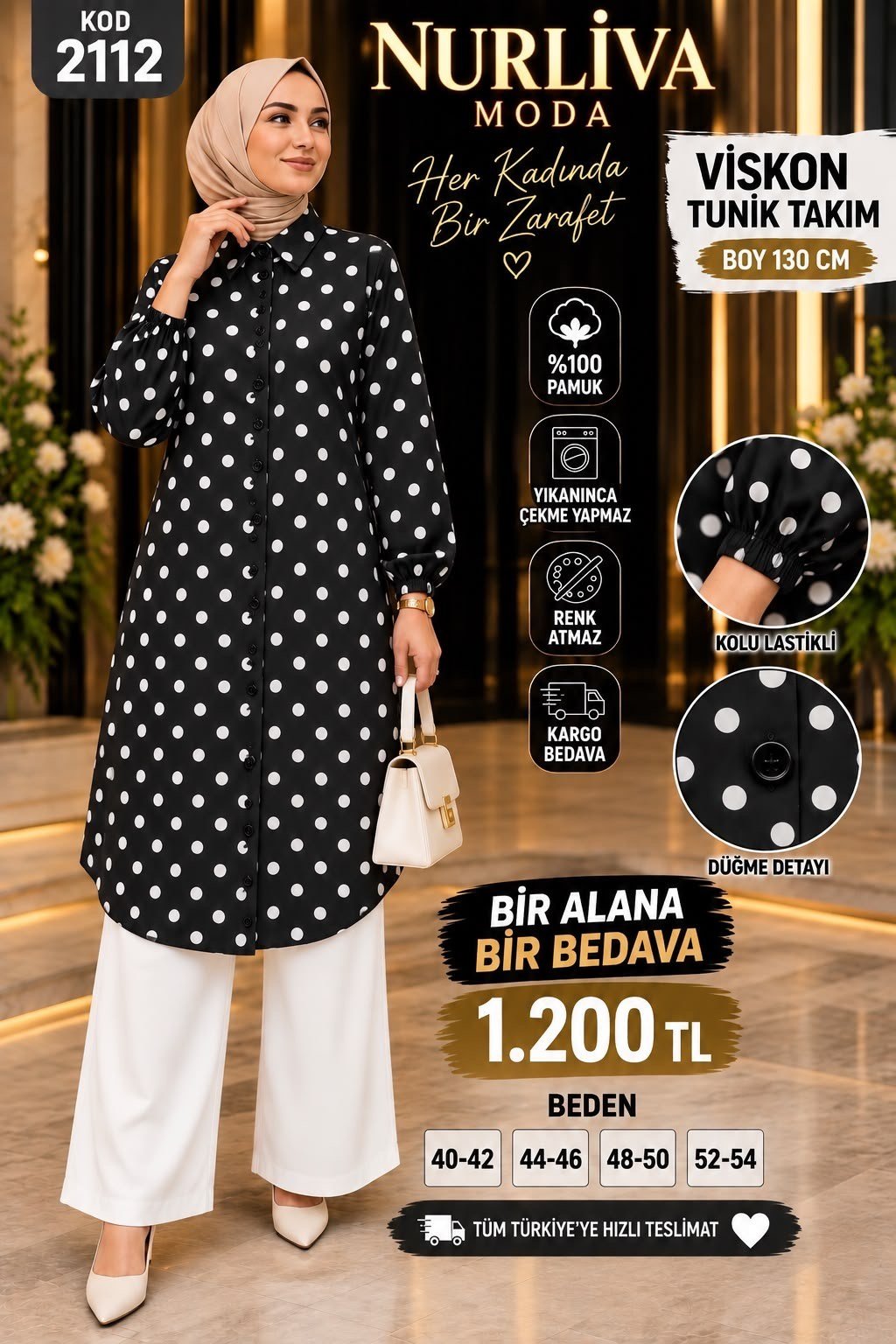 1 ALANA  1 BEDAVA 1200 TL KARGO BEDAVA VİSKON KUMAŞ PUANTİYE DESENLİ TAKIM SİYAH 