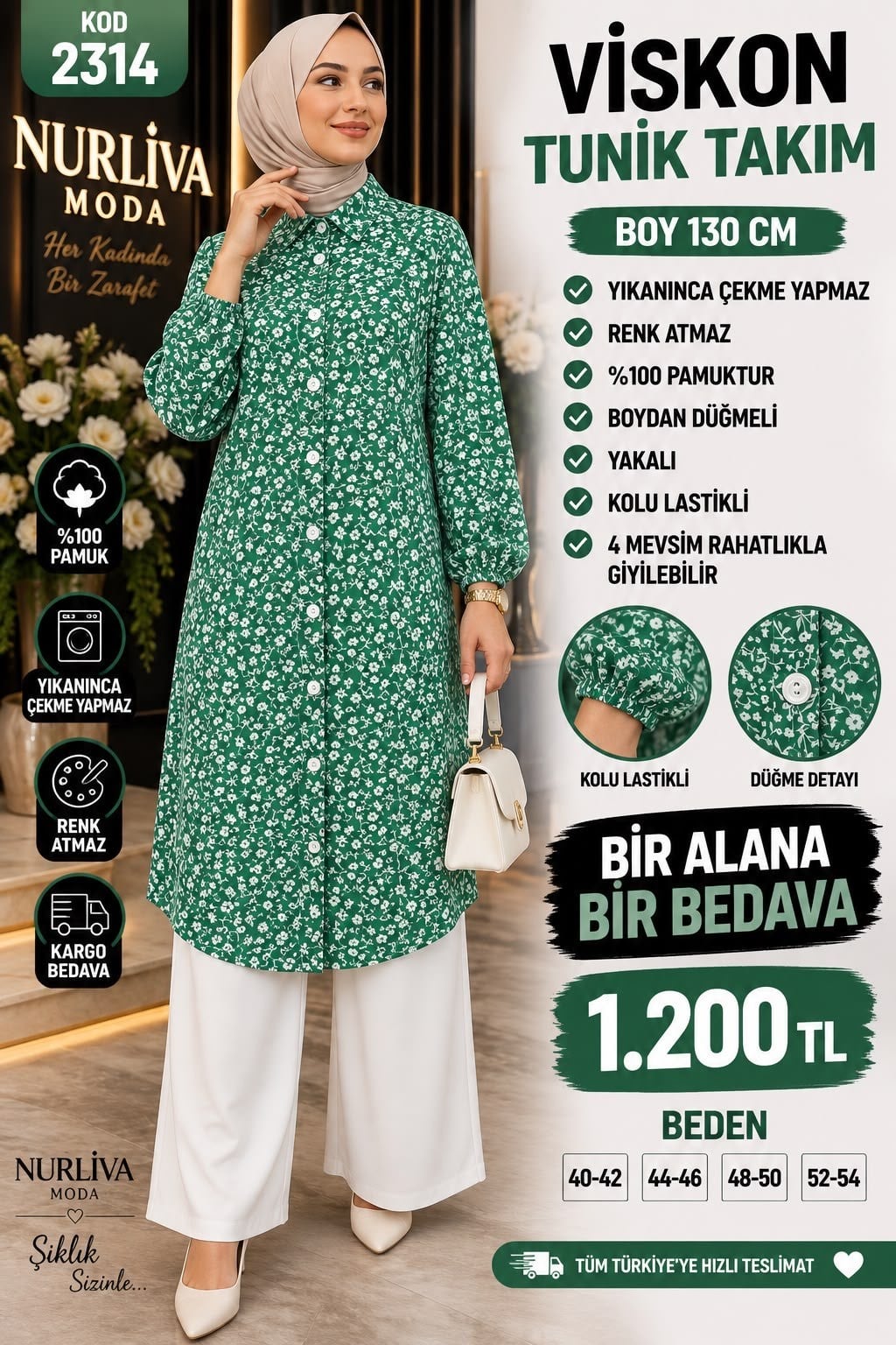 1 ALANA  1 BEDAVA 1200 TL KARGO BEDAVA VİSKON KUMAŞ ÇİÇEK DESENLİ TAKIM  YEŞİL 