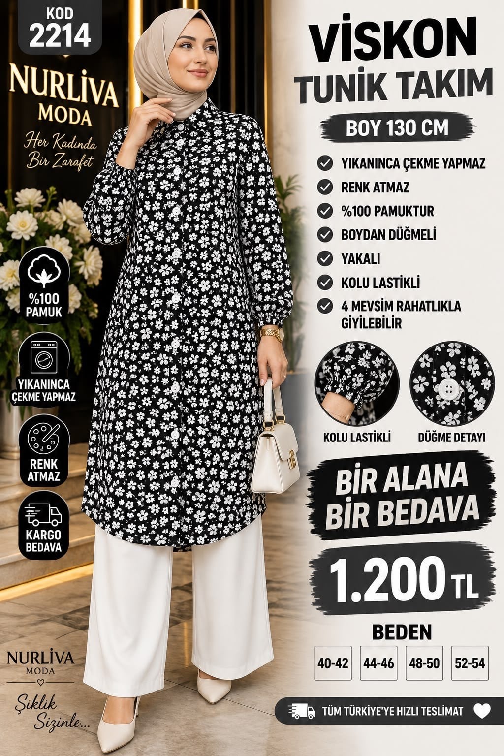 1 ALANA  1 BEDAVA 1200 TL KARGO BEDAVA VİSKON KUMAŞ ÇİÇEK DESENLİ TAKIM SİYAH 
