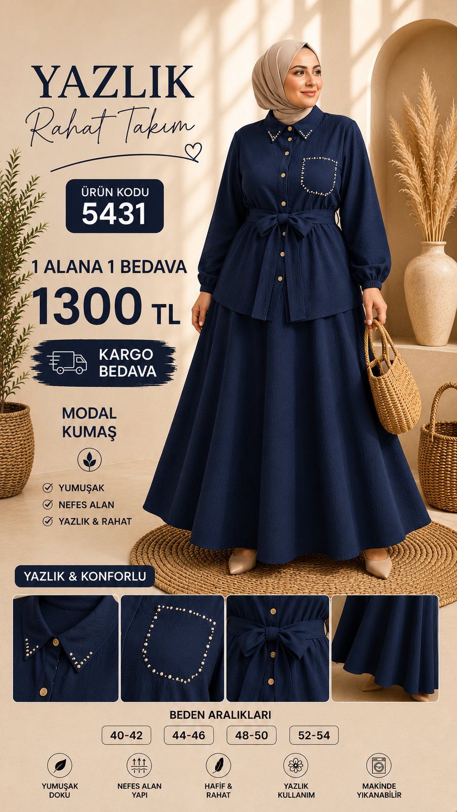 1 ALANA 1 BEDAVA 1300 TL KARGO BEDAVA TAŞ İŞLEMELİ CEP DETAYLI BOYDAN DÜĞMELİ GÖMLEK TAKIM LACİVERT 