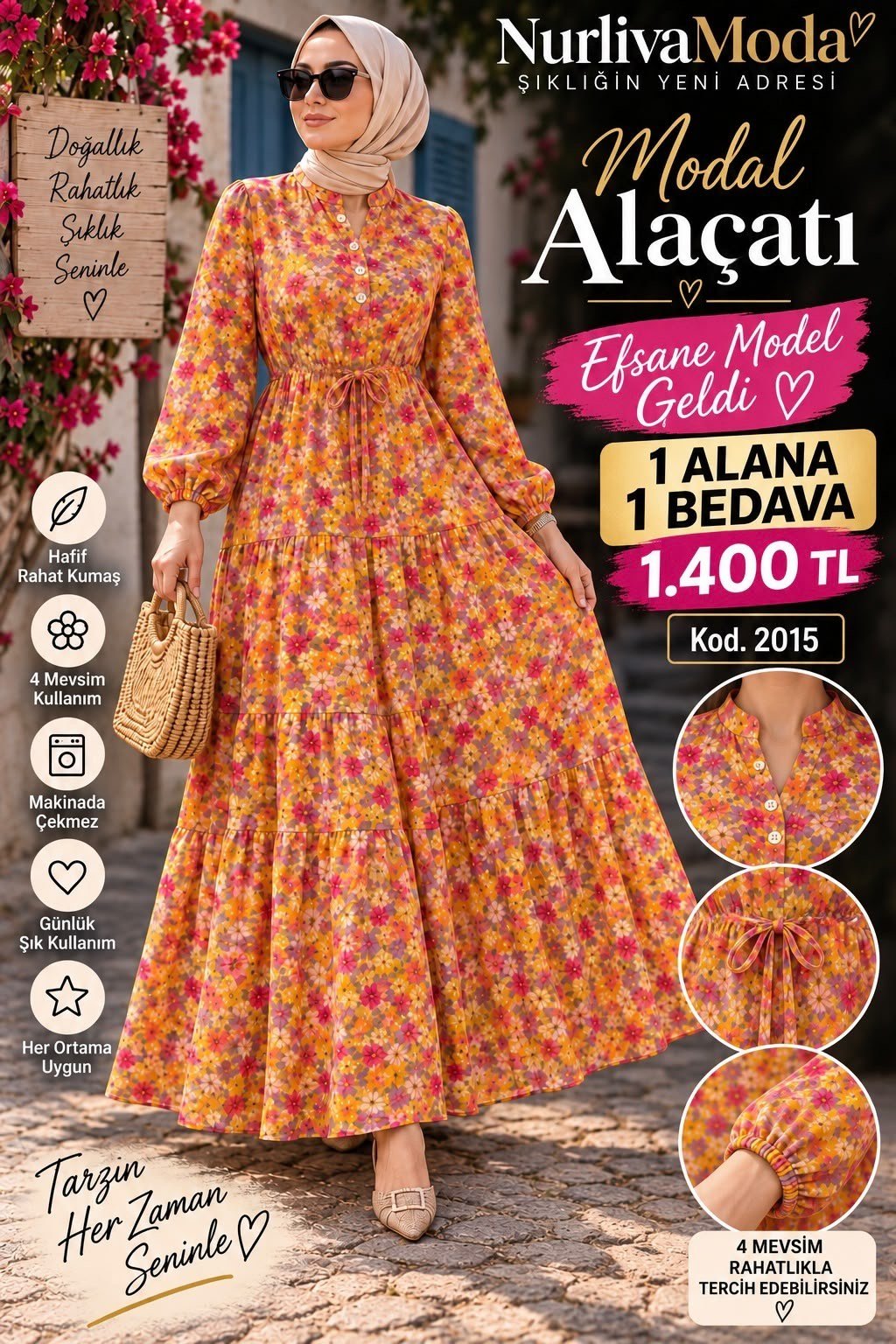 1 ALANA 1 BEDAVA  1400 TL  KARGO BEDAVA  ALAÇATI BELDEN BAĞLAMALI ELBİSE TURUNCU 