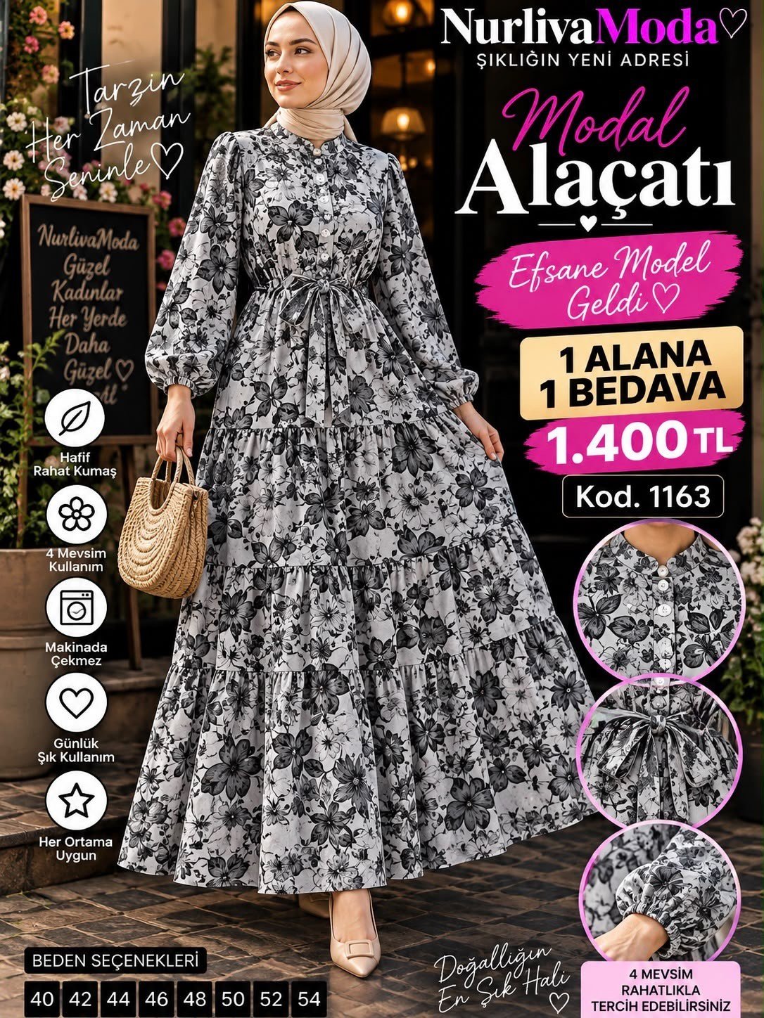 1 ALANA 1 BEDAVA 1400 TL KARGO BEDAVA ALAÇATI BEMOLDEN BAĞLAMALI ELBİSE GRİ 