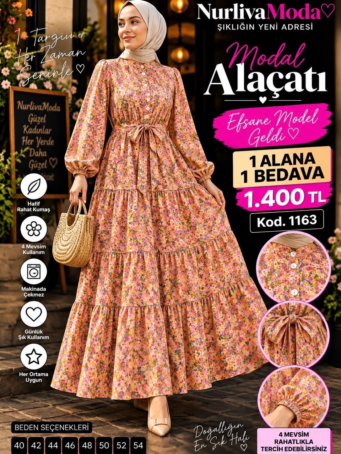 1 ALANA 1 BEDAVA 1400 TL KARGO BEDAVA ALAÇATI BEMOLDEN BAĞLAMALI ELBİSE  SOMON 