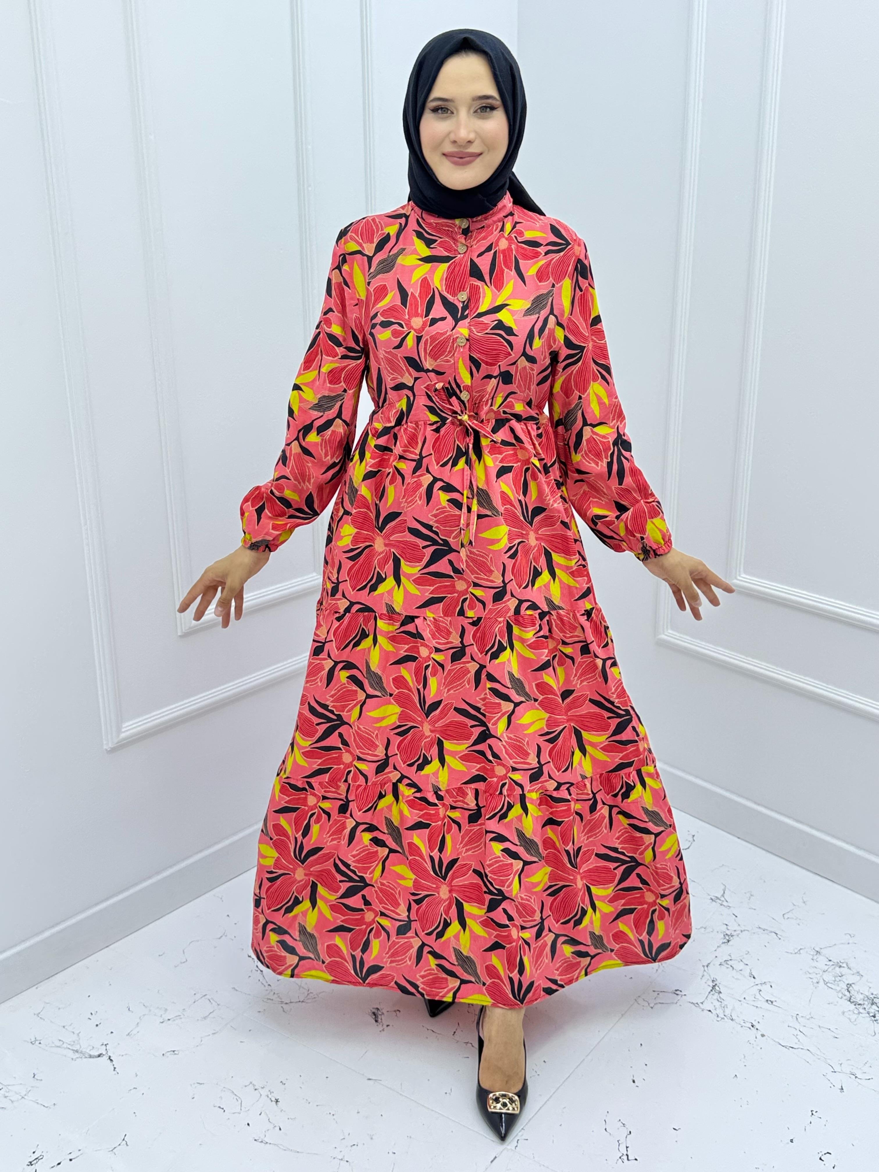 3789 MODAL KUMAŞ ÇİÇEK DESENLİ ELBİSE ÇOK  RENKLİ 12