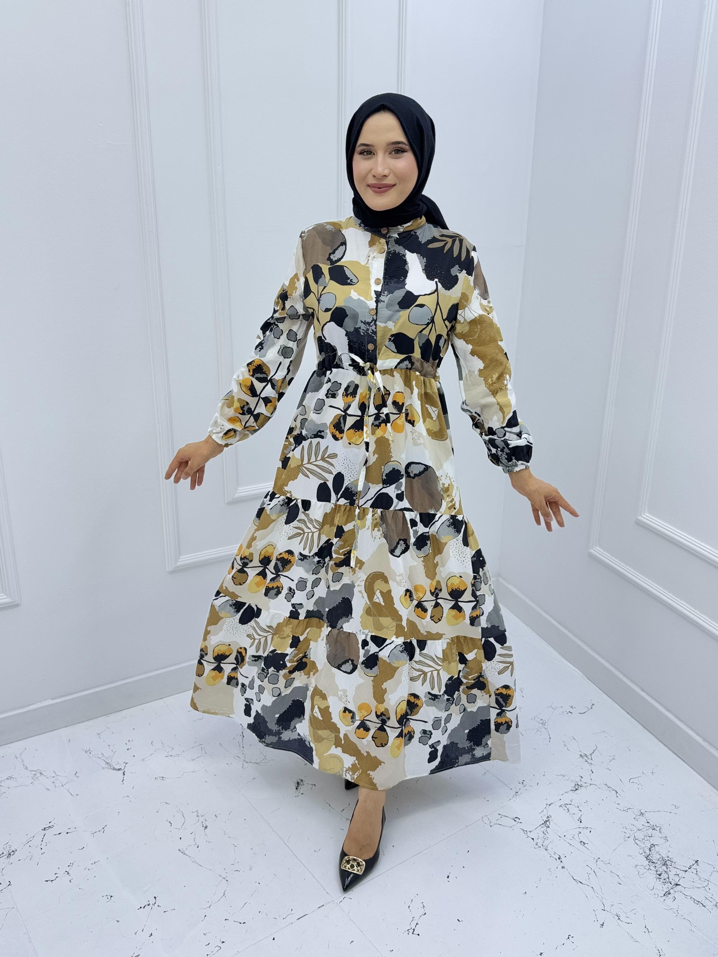 3789 MODAL KUMAŞ ÇİÇEK DESENLİ ELBİSE ÇOK  RENKLİ 18