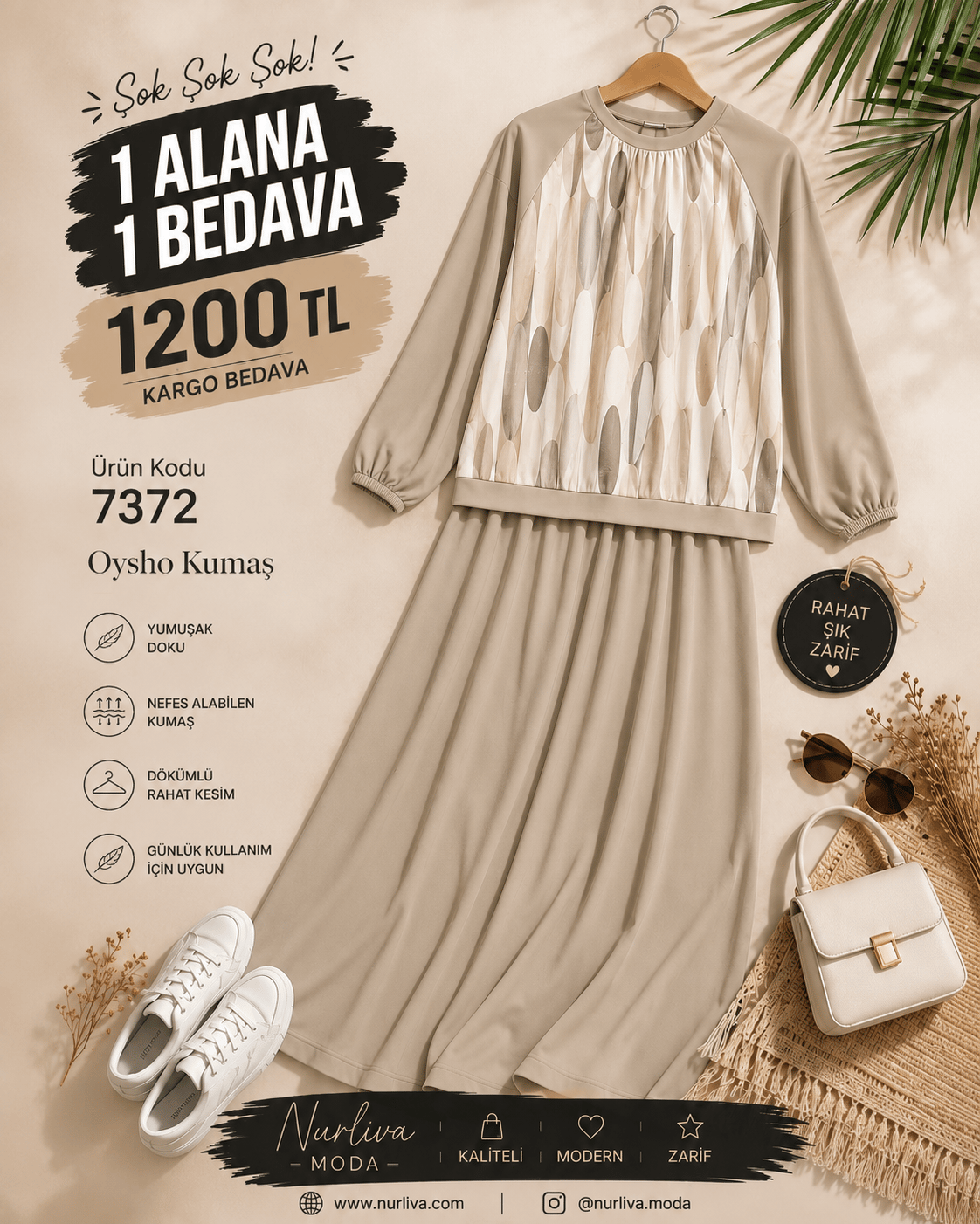 7372 KAŞMİR OYSHO ETEKLİ TAKIM BEJ 