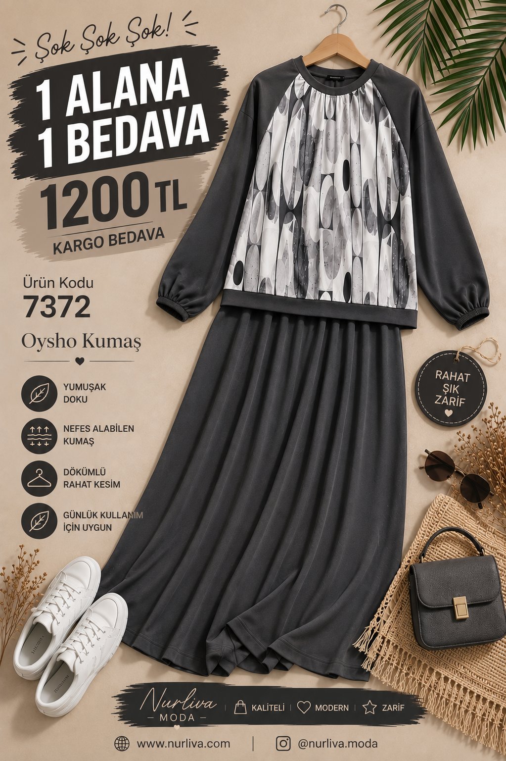 7372 KAŞMİR OYSHO ETEKLİ TAKIM FÜME 
