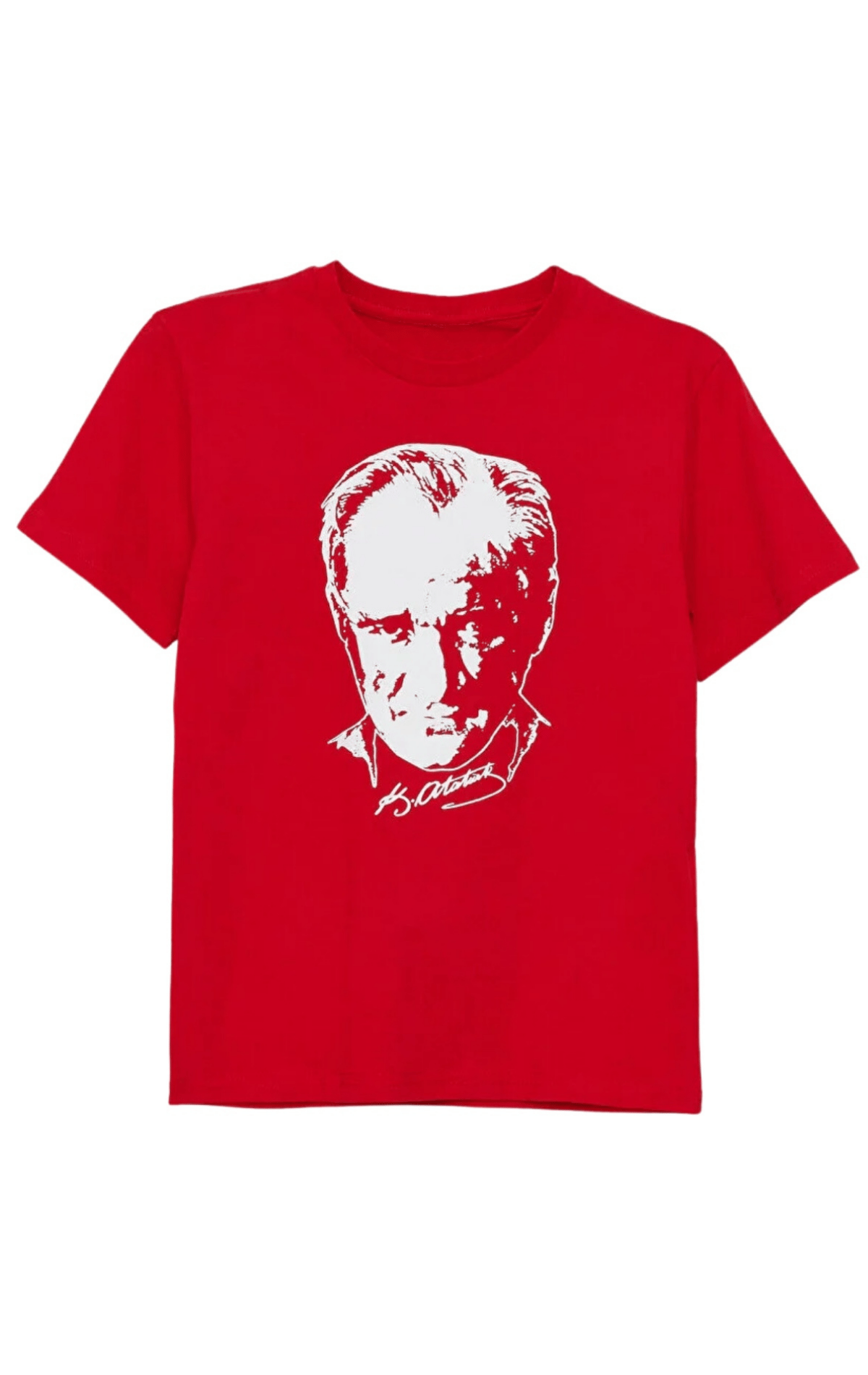 Atatürk Baskılı İmza Detay Kırmızı Tşört