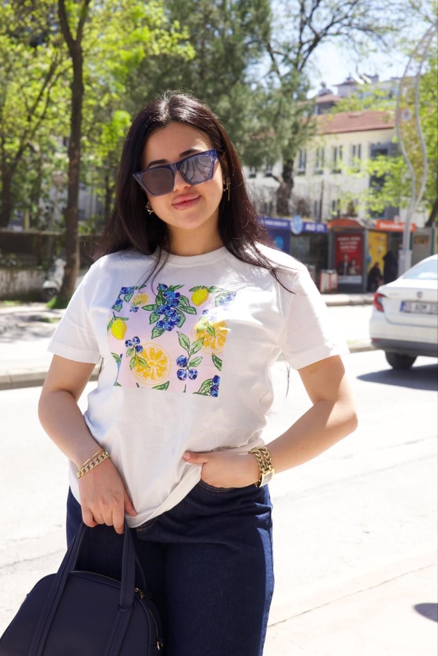 Beyaz Desenli Tshirt - 1240 