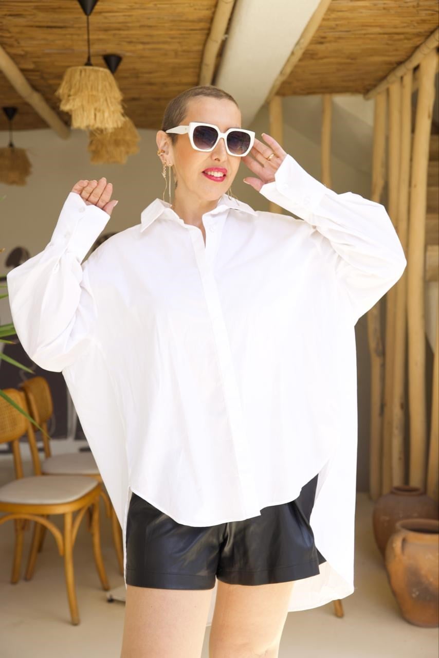 Beyaz Oversize Gömlek - 1227