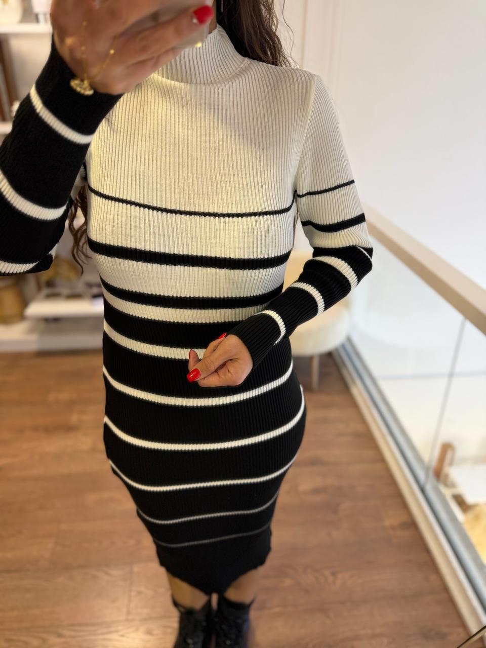 Marka Model Çizgili Triko Elbise-1024