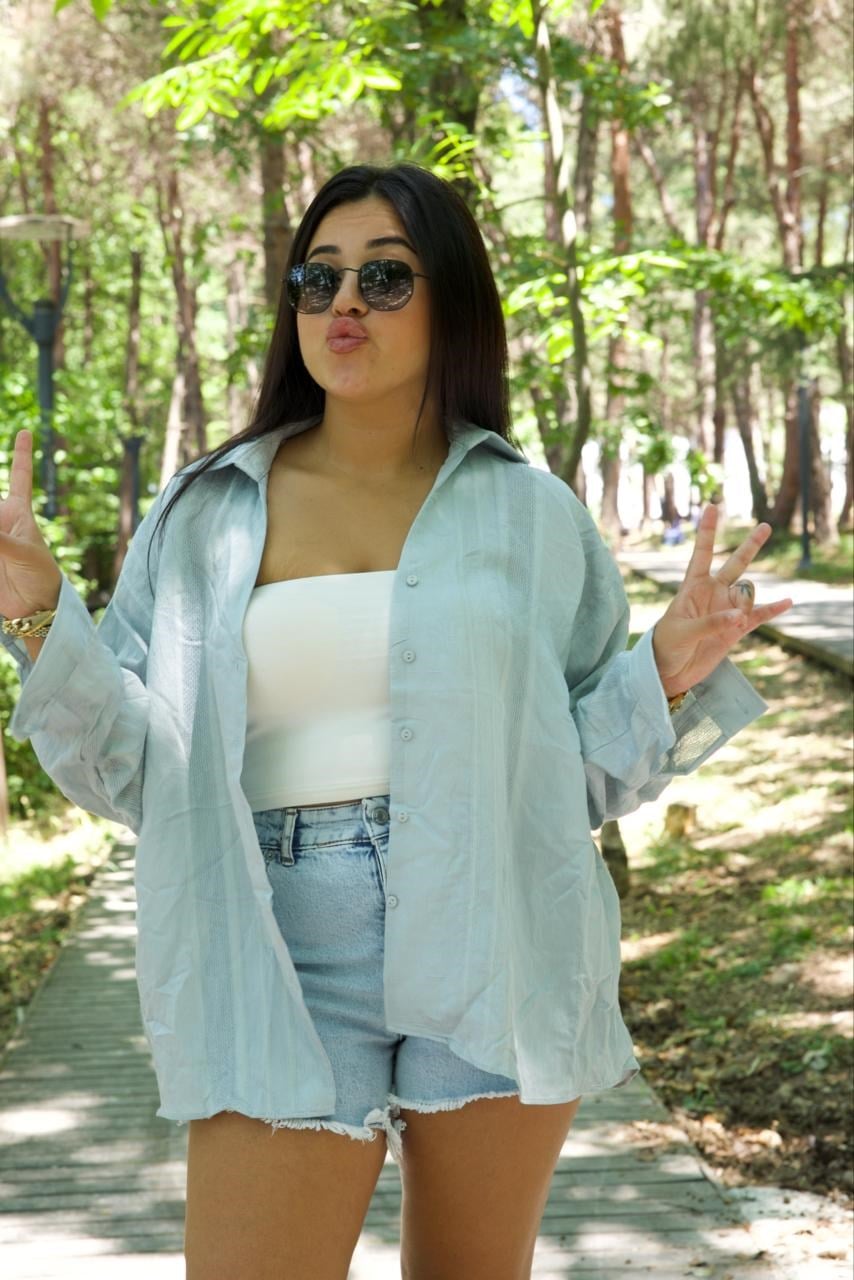 Mavi Oversize Gömlek - 1287