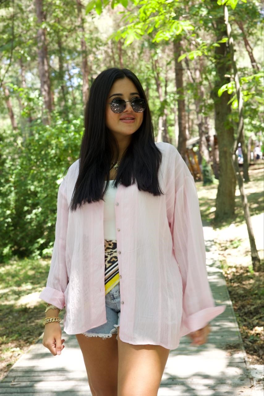 Pembe Oversize Gömlek - 1287