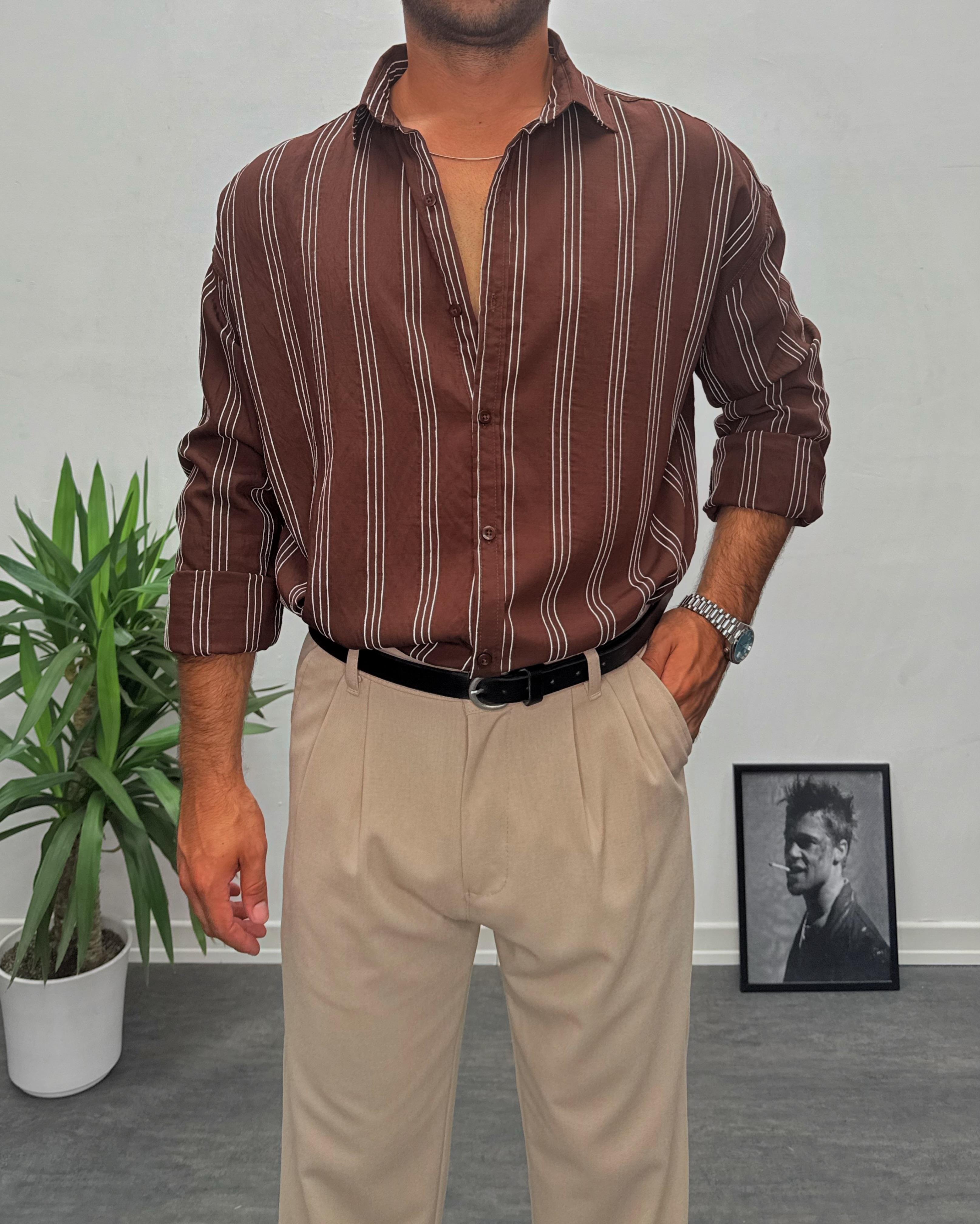 Acı Kahve Modal Kumaş Oversize Gömlek