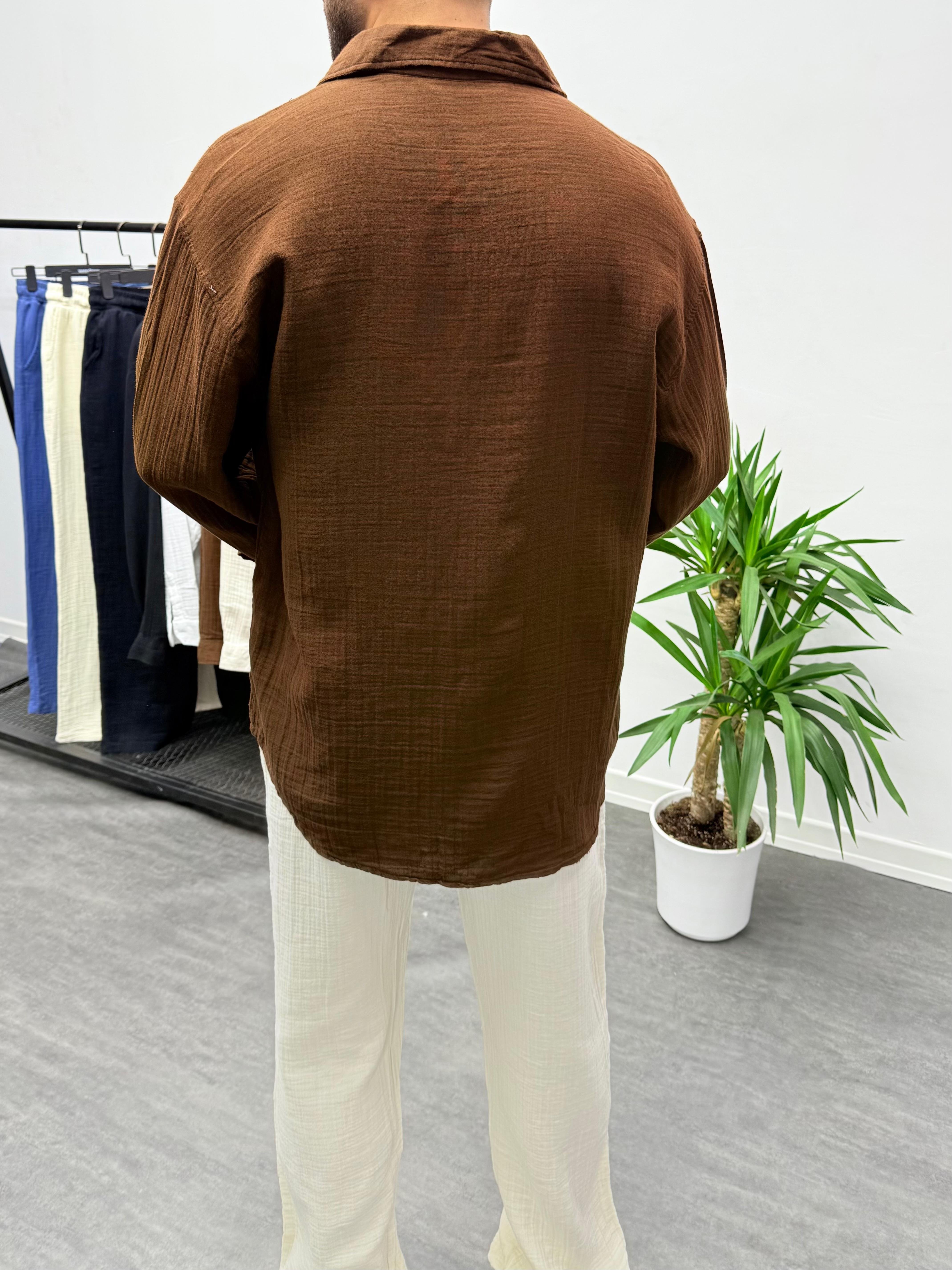 Acı Kahve Müslin Kumaş Oversize Gömlek