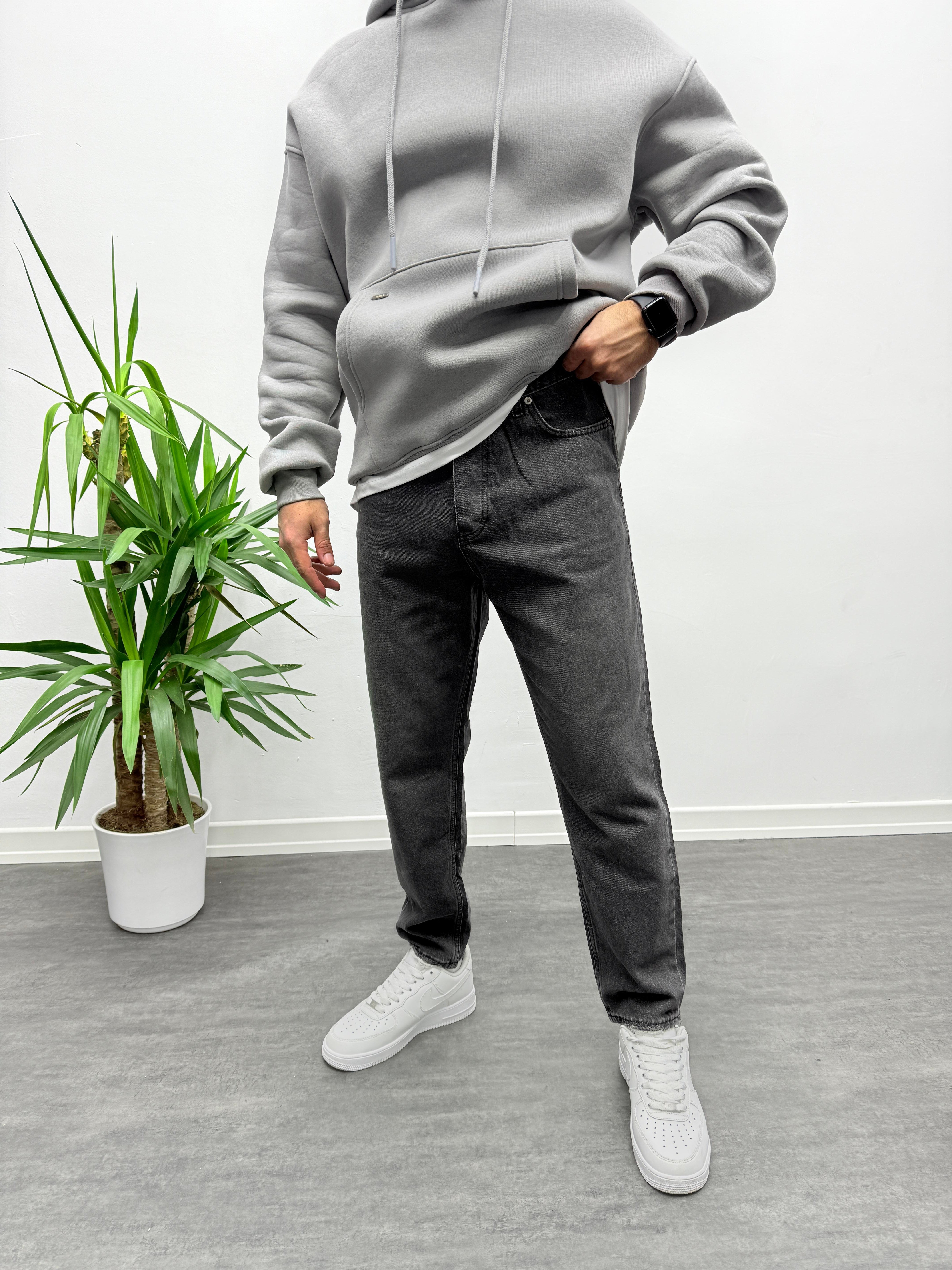 Antrasit Boyfriend Jean Pantolon